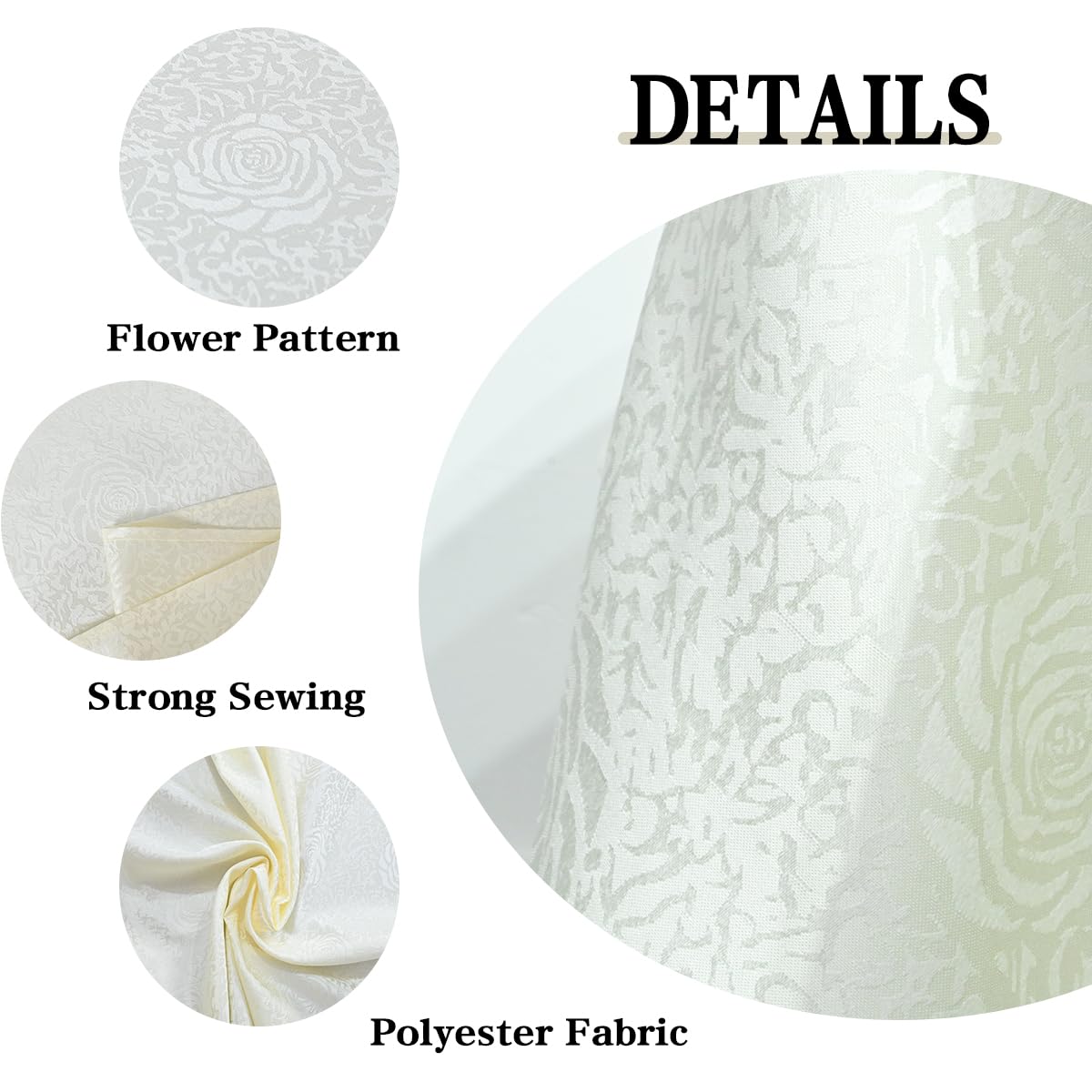 HAORUI Square Jacquard Tablecloth Peony Damask Patterns Table Cloth Cover for Round Nightstand End Bedside Table Tabletop Decoration (Ivory, 36x36 inch)