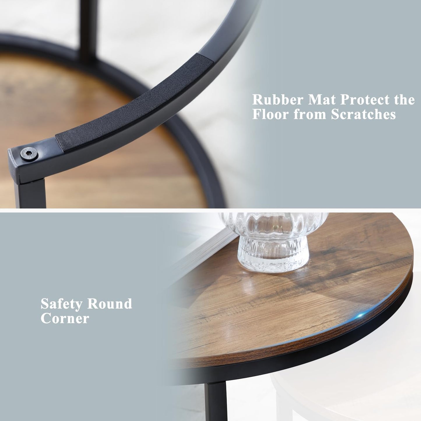 Nesting Coffee Table Set of 2, Round Coffee Tables for Living Room with White Marble Tabletop, Black Metal Frame and Non-Slip Feet,Modern Circle Wooden Tables Side Table End Tables for Bedroom