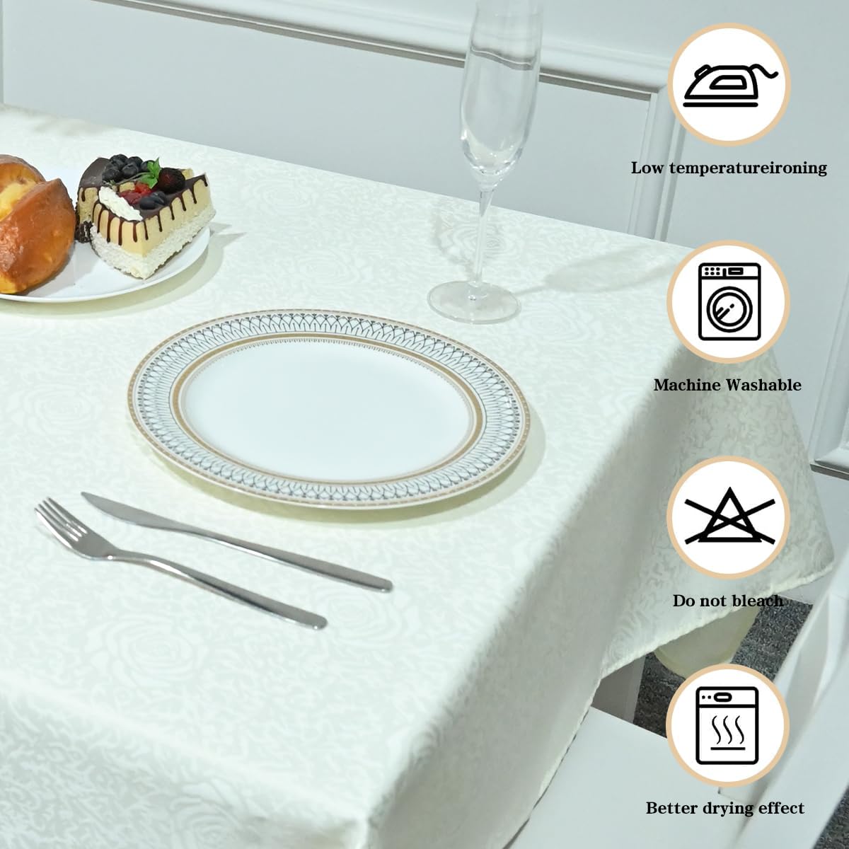 HAORUI Square Jacquard Tablecloth Peony Damask Patterns Table Cloth Cover for Round Nightstand End Bedside Table Tabletop Decoration (Ivory, 36x36 inch)