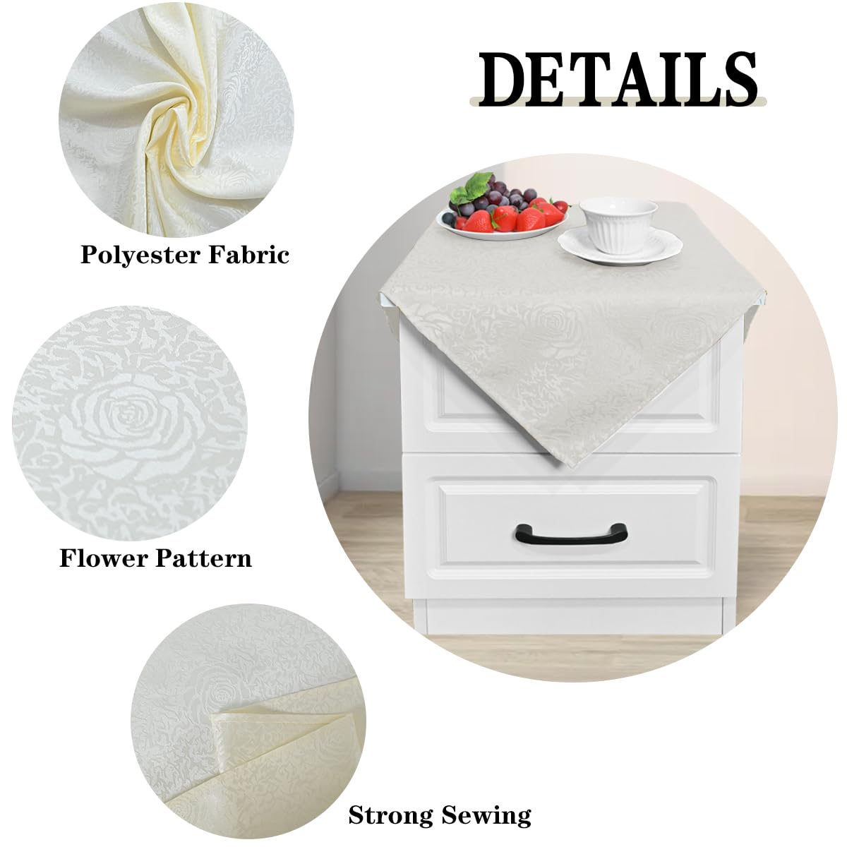 HAORUI Square Jacquard Tablecloth Peony Damask Patterns Table Cloth Cover for Round Nightstand End Bedside Table Tabletop Decoration (Ivory, 36x36 inch)