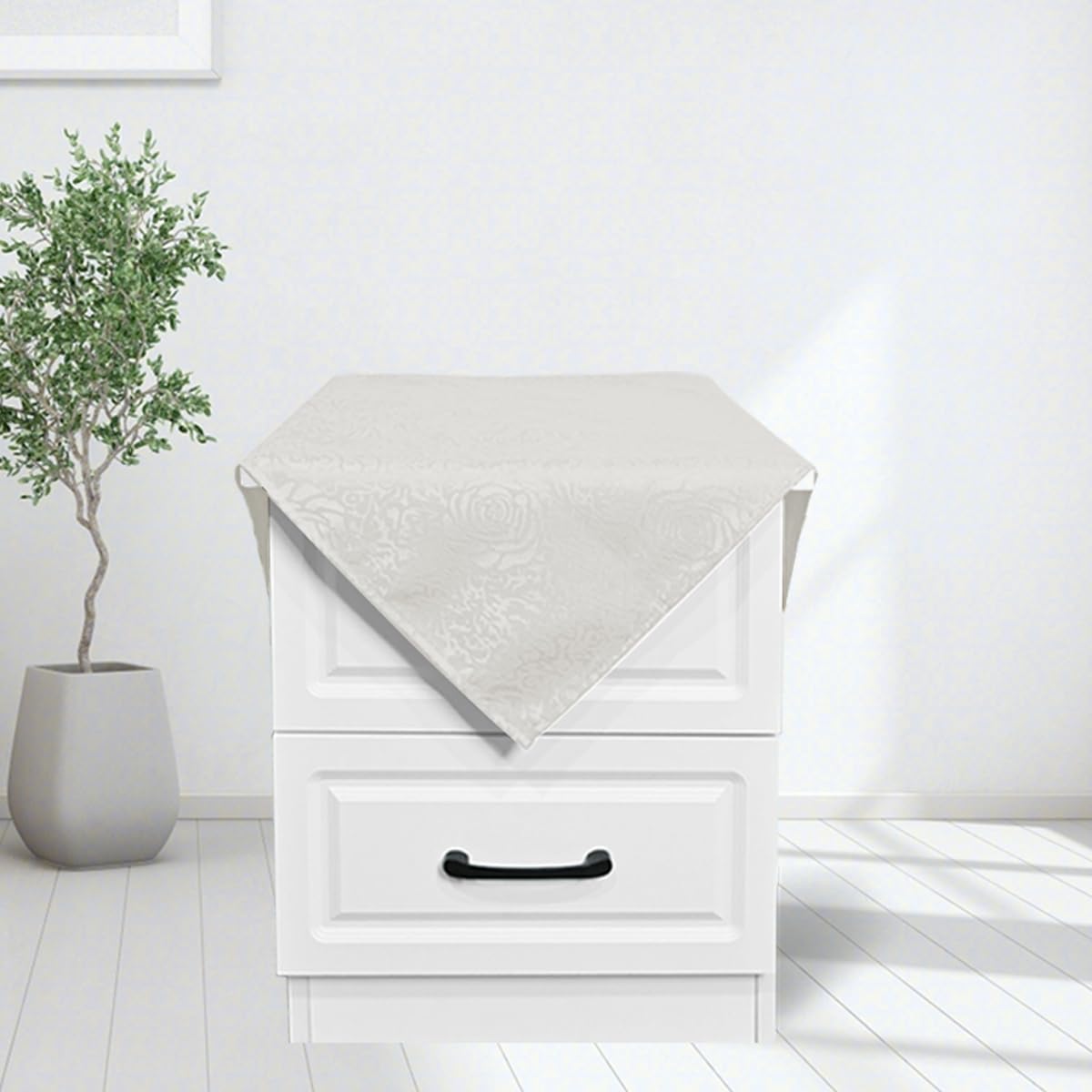 HAORUI Square Jacquard Tablecloth Peony Damask Patterns Table Cloth Cover for Round Nightstand End Bedside Table Tabletop Decoration (Ivory, 36x36 inch)