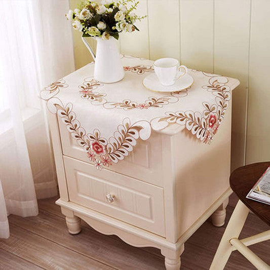 33 Inch X 33 Inch Vintage Embroidered Pink Flower Classic Lace Square Tablecloth, Elegant Cabinet Dining Room Home Decoration Table Cloth Table Cover
