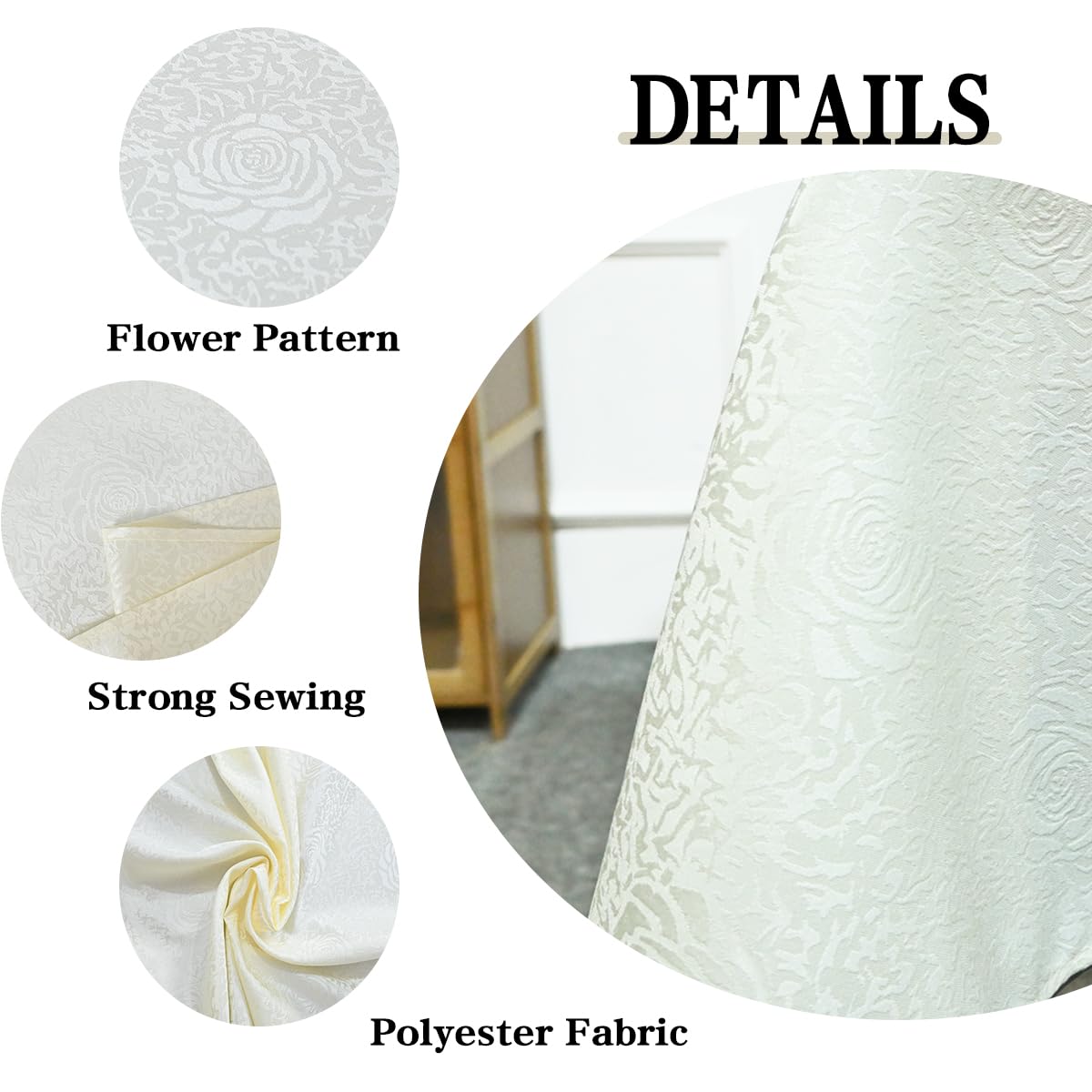HAORUI Square Jacquard Tablecloth Peony Damask Patterns Table Cloth Cover for Round Nightstand End Bedside Table Tabletop Decoration (Ivory, 36x36 inch)