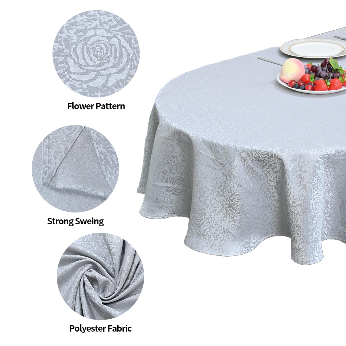 HAORUI Square Jacquard Tablecloth Peony Damask Patterns Table Cloth Cover for Round Nightstand End Bedside Table Tabletop Decoration (Ivory, 36x36 inch)