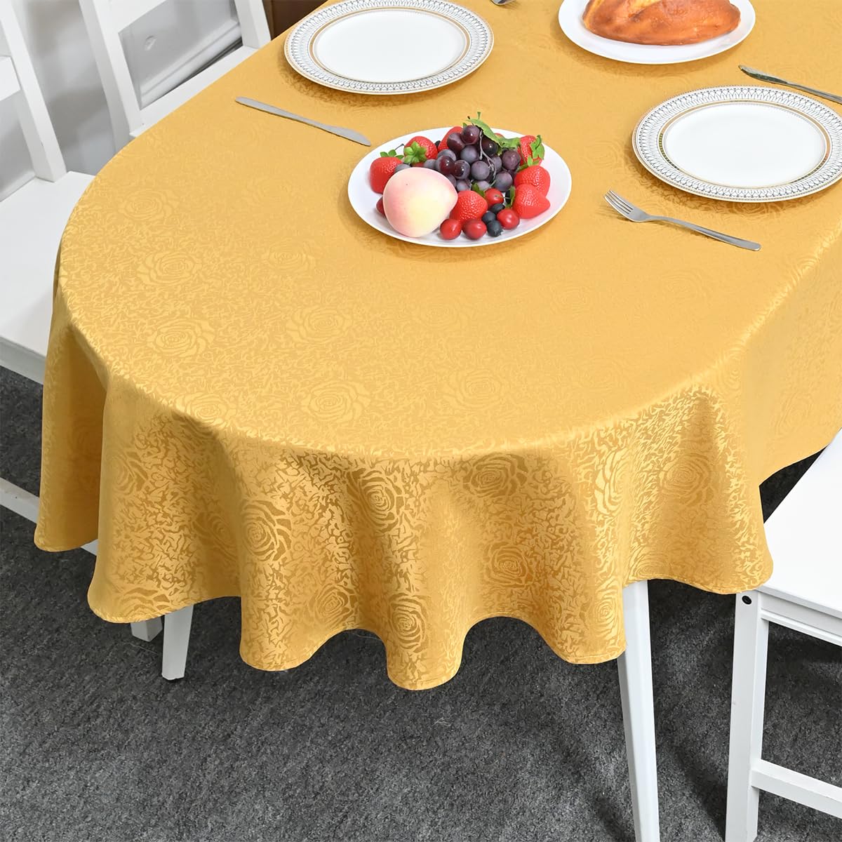 HAORUI Square Jacquard Tablecloth Peony Damask Patterns Table Cloth Cover for Round Nightstand End Bedside Table Tabletop Decoration (Ivory, 36x36 inch)