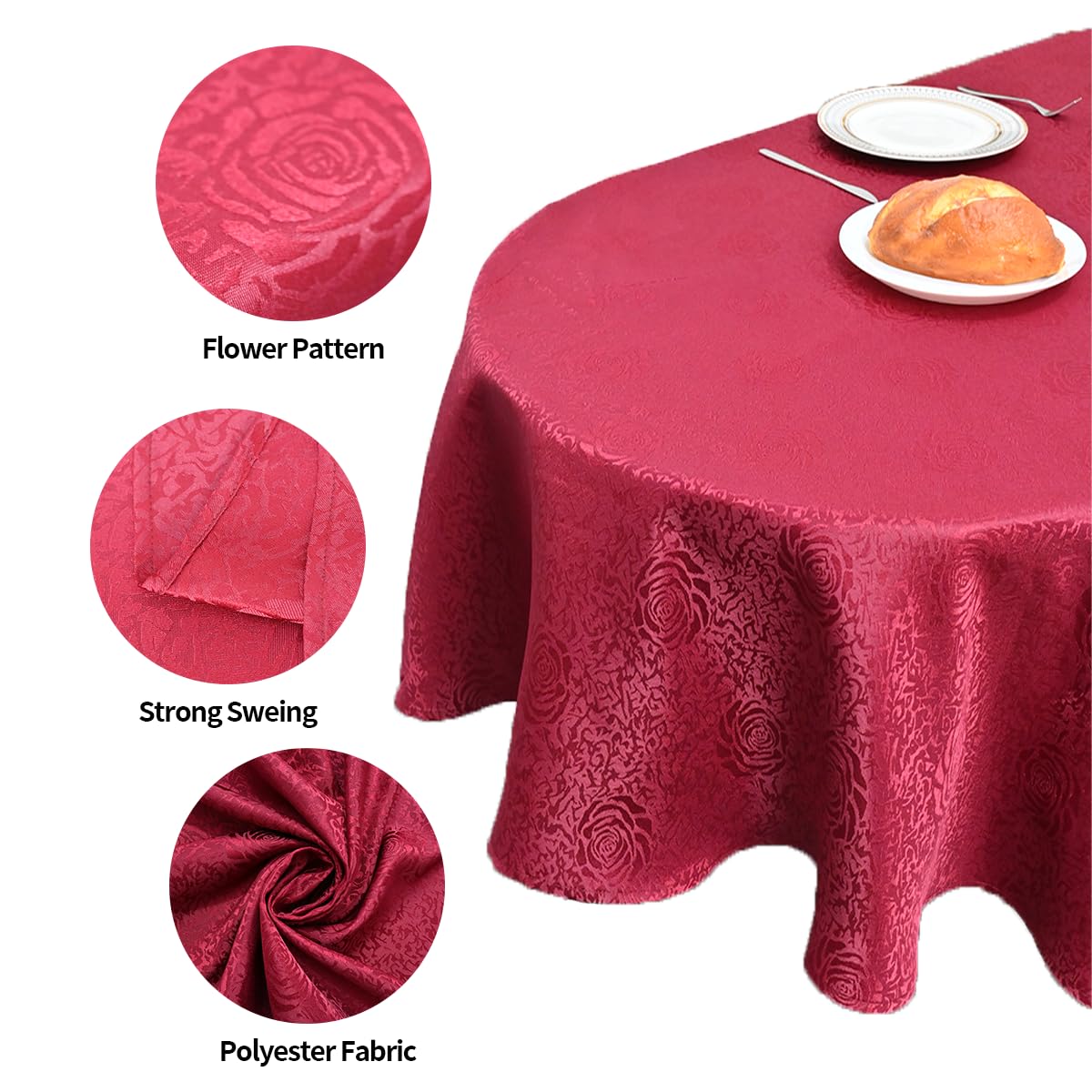 HAORUI Square Jacquard Tablecloth Peony Damask Patterns Table Cloth Cover for Round Nightstand End Bedside Table Tabletop Decoration (Ivory, 36x36 inch)