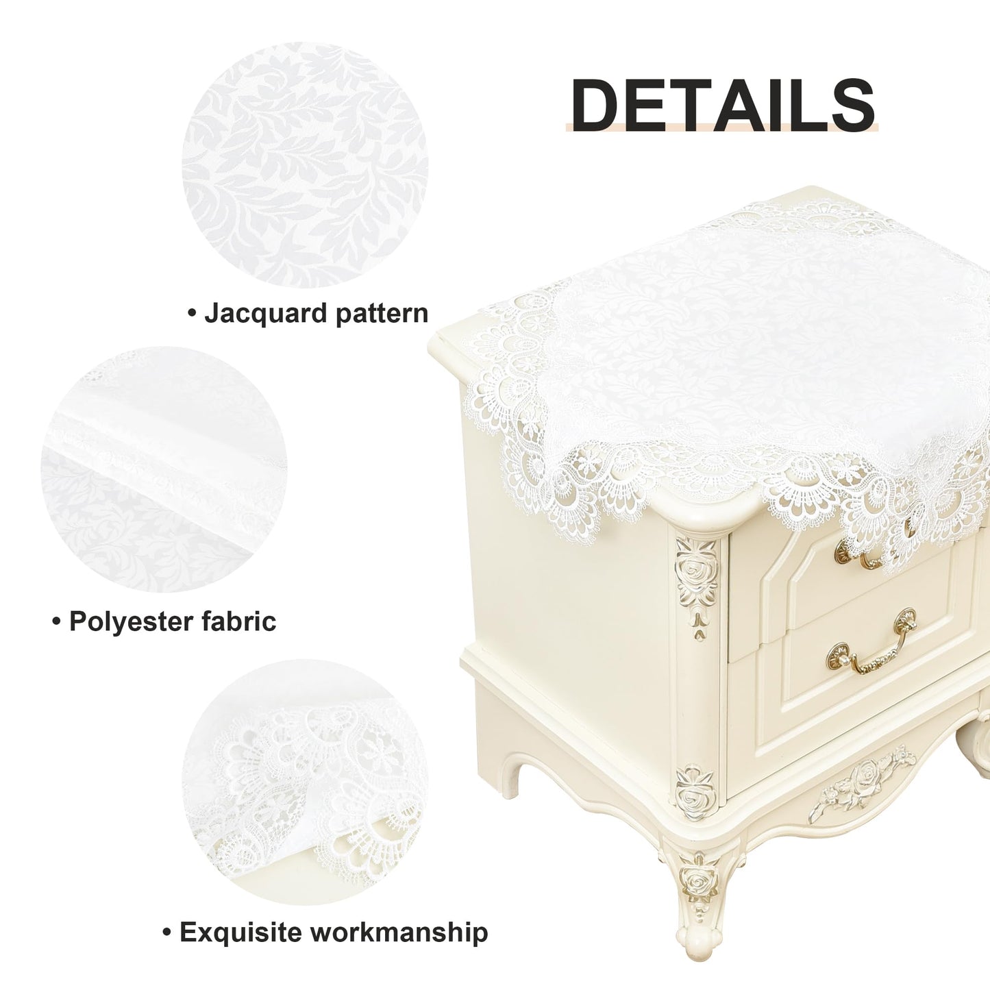 Wolkemer Small Square Tablecloth Elegant White Lace Jacquard Round Doily Tablecloths Table Topper Decoration Cover for Home Dresser Scarf and Table Centerpiece 24 x 24 Inch
