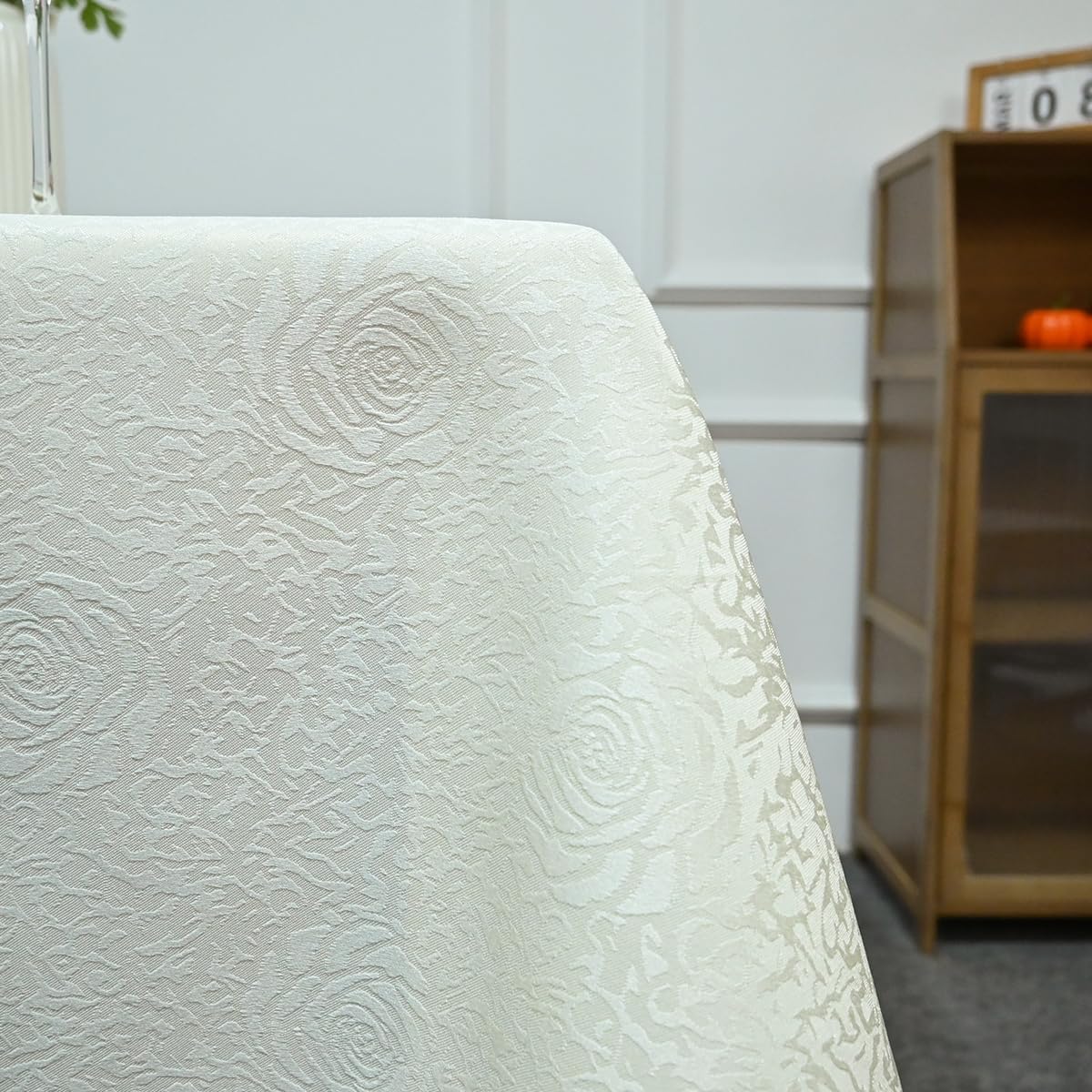 HAORUI Square Jacquard Tablecloth Peony Damask Patterns Table Cloth Cover for Round Nightstand End Bedside Table Tabletop Decoration (Ivory, 36x36 inch)