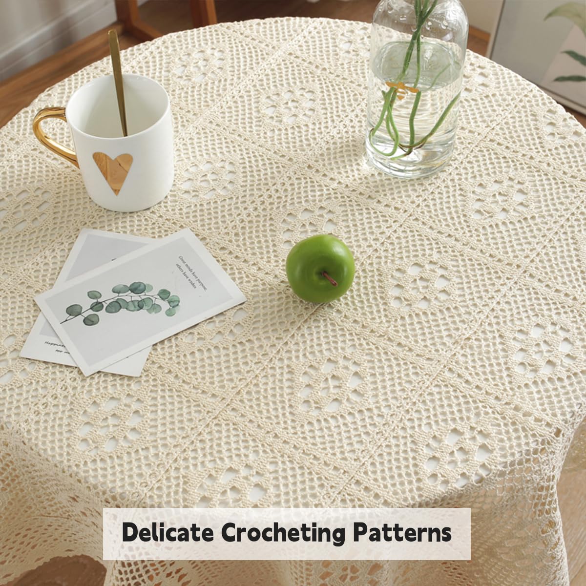 Quesera Crochet Tablecloths Lace Doilies Square Tablecloths Beige Cotton Table Cover Table Topper Wedding Home Party Decoration 34x34 Inch