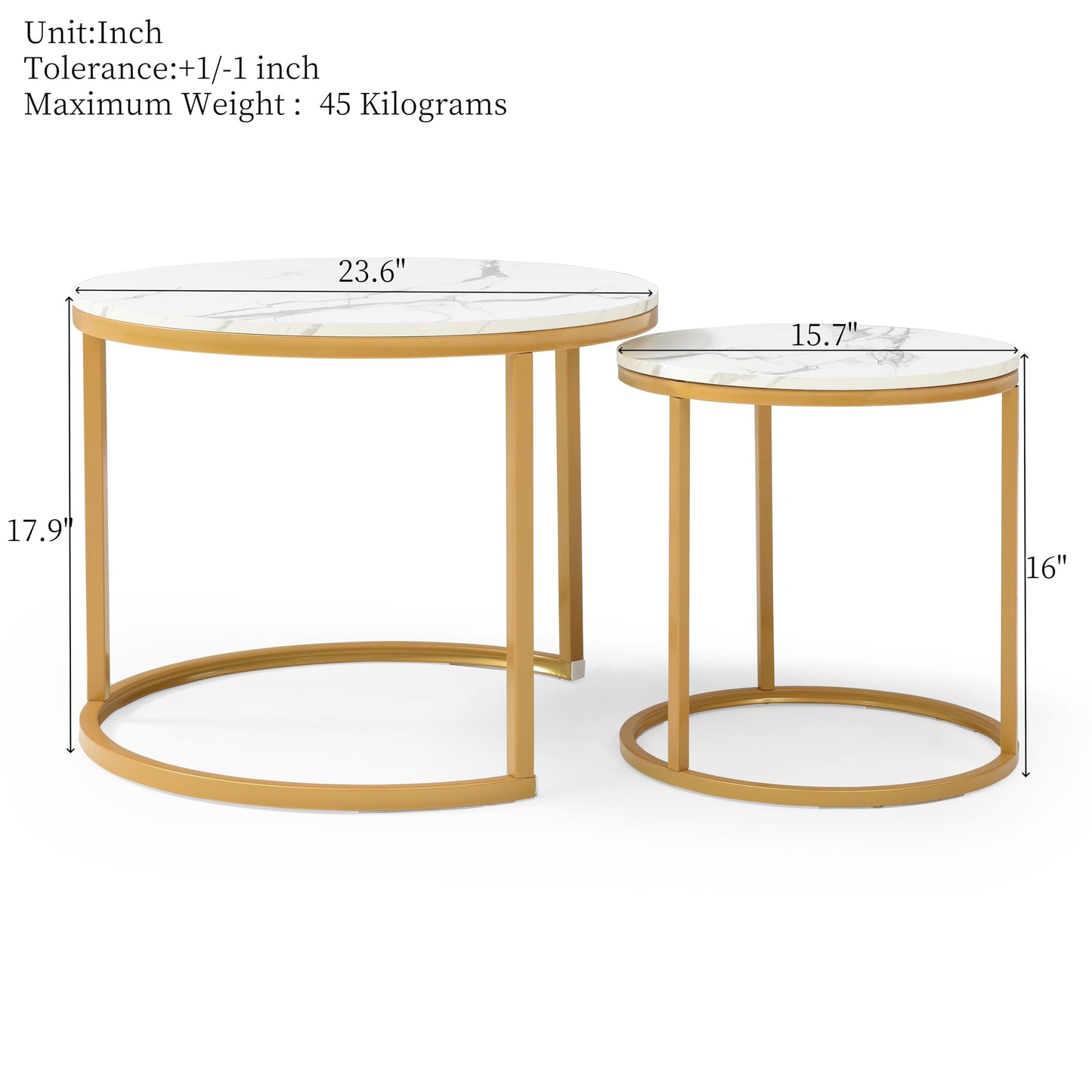 Nesting Coffee Table Set of 2, Round Coffee Tables for Living Room with White Marble Tabletop, Black Metal Frame and Non-Slip Feet,Modern Circle Wooden Tables Side Table End Tables for Bedroom