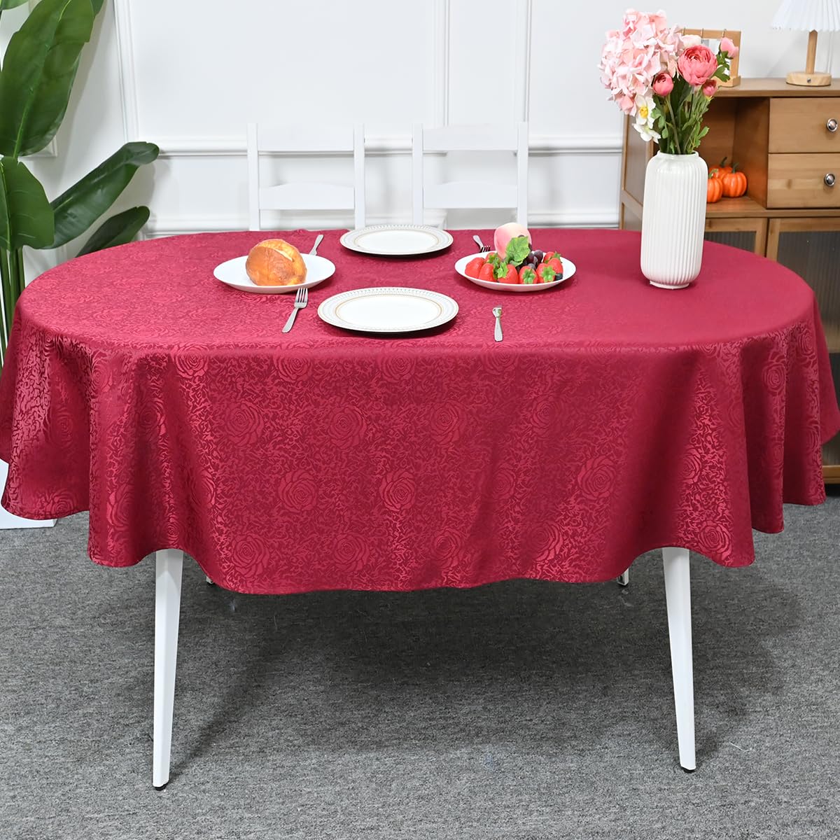 HAORUI Square Jacquard Tablecloth Peony Damask Patterns Table Cloth Cover for Round Nightstand End Bedside Table Tabletop Decoration (Ivory, 36x36 inch)