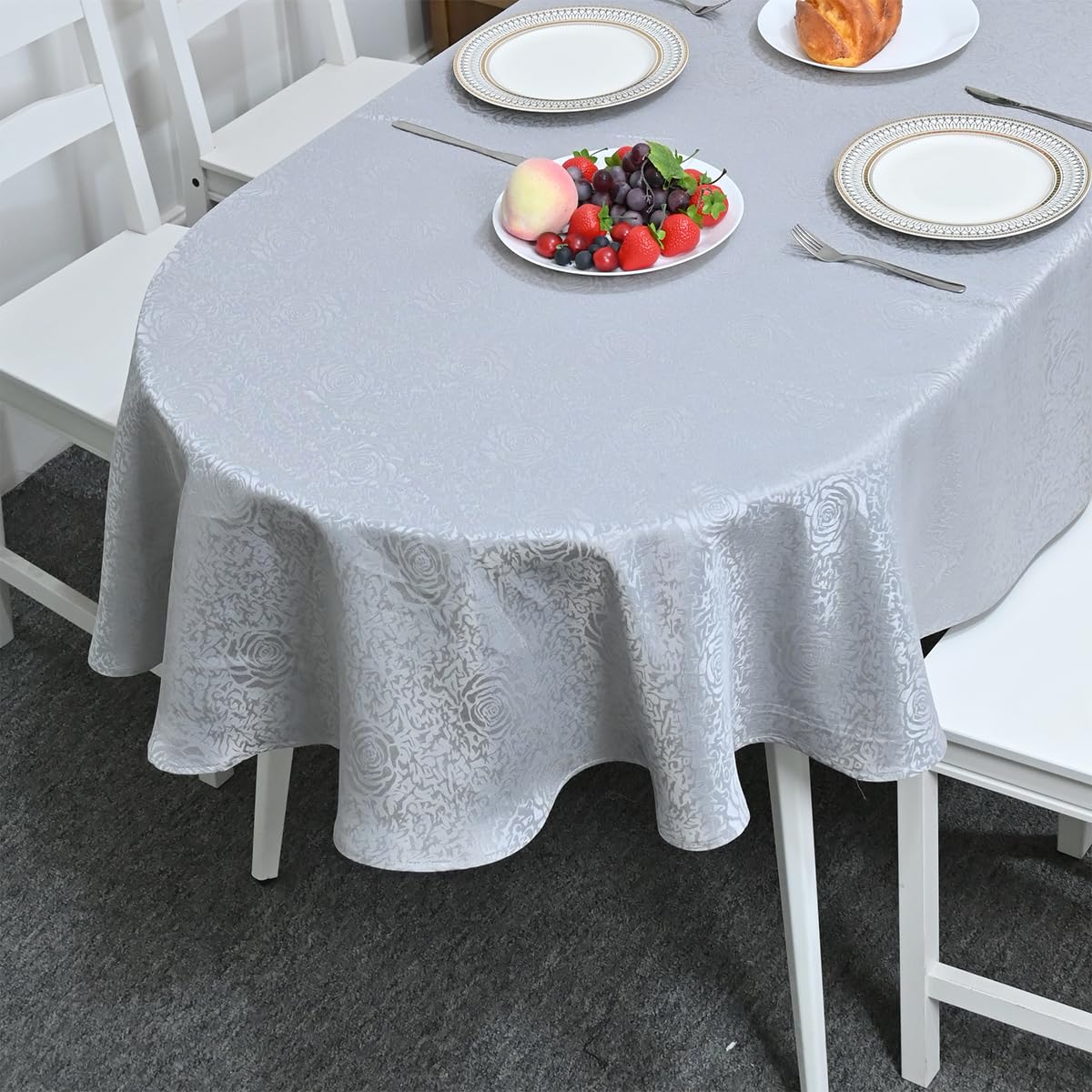 HAORUI Square Jacquard Tablecloth Peony Damask Patterns Table Cloth Cover for Round Nightstand End Bedside Table Tabletop Decoration (Ivory, 36x36 inch)