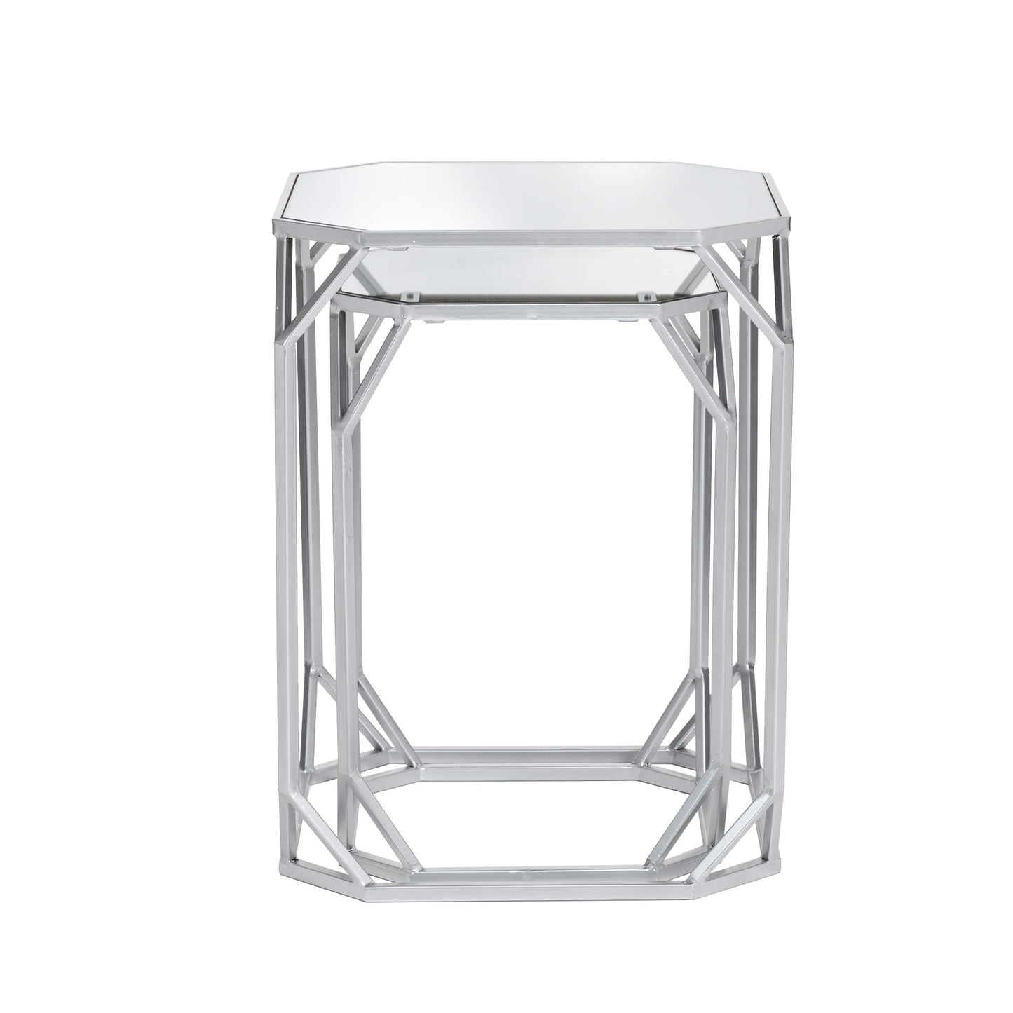 Glitzhome Modern Nesting Tables, Set of 2 Coffee Table with Tempered Glass Top, Side/End Tables for Living Room Bedroom, Accent Tea Tables with Metal Frame - Golden