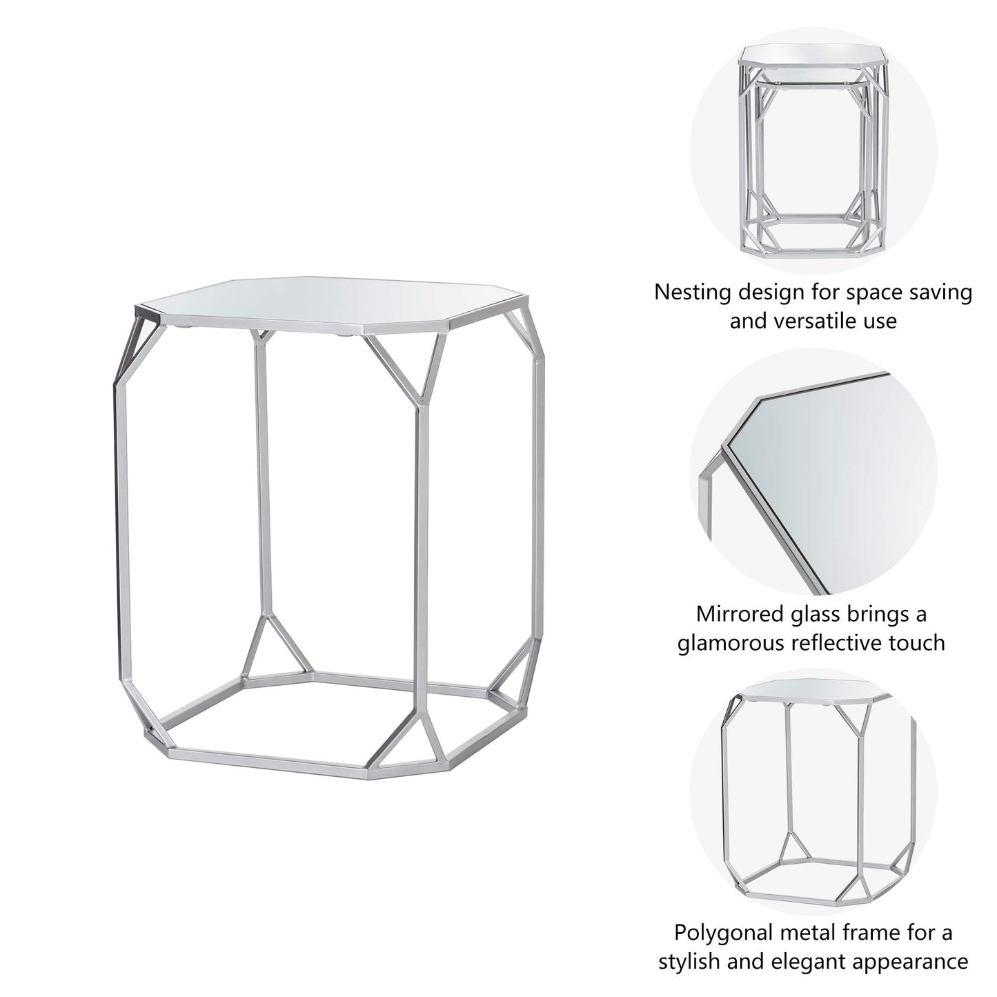 Glitzhome Modern Nesting Tables, Set of 2 Coffee Table with Tempered Glass Top, Side/End Tables for Living Room Bedroom, Accent Tea Tables with Metal Frame - Golden