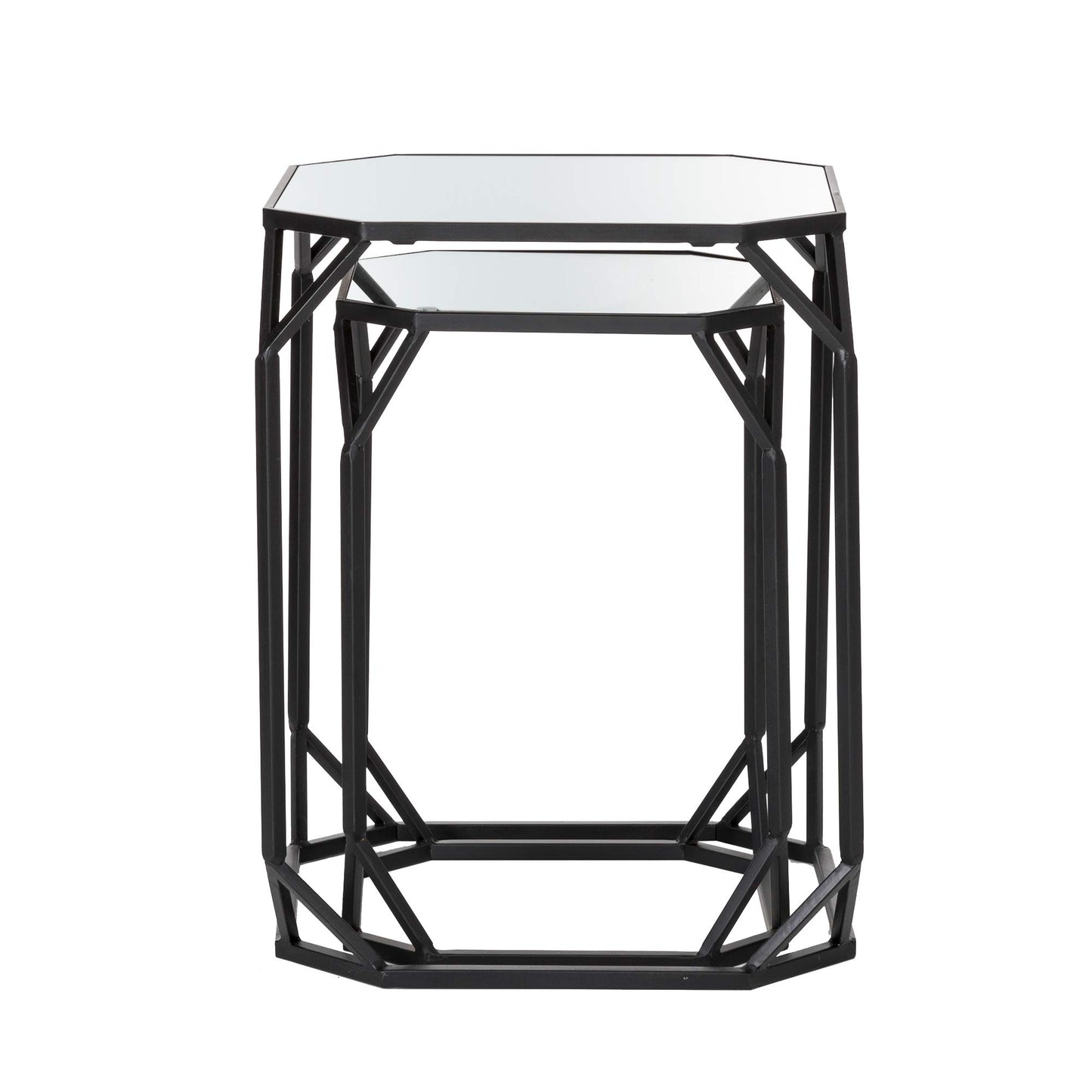 Glitzhome Modern Nesting Tables, Set of 2 Coffee Table with Tempered Glass Top, Side/End Tables for Living Room Bedroom, Accent Tea Tables with Metal Frame - Golden