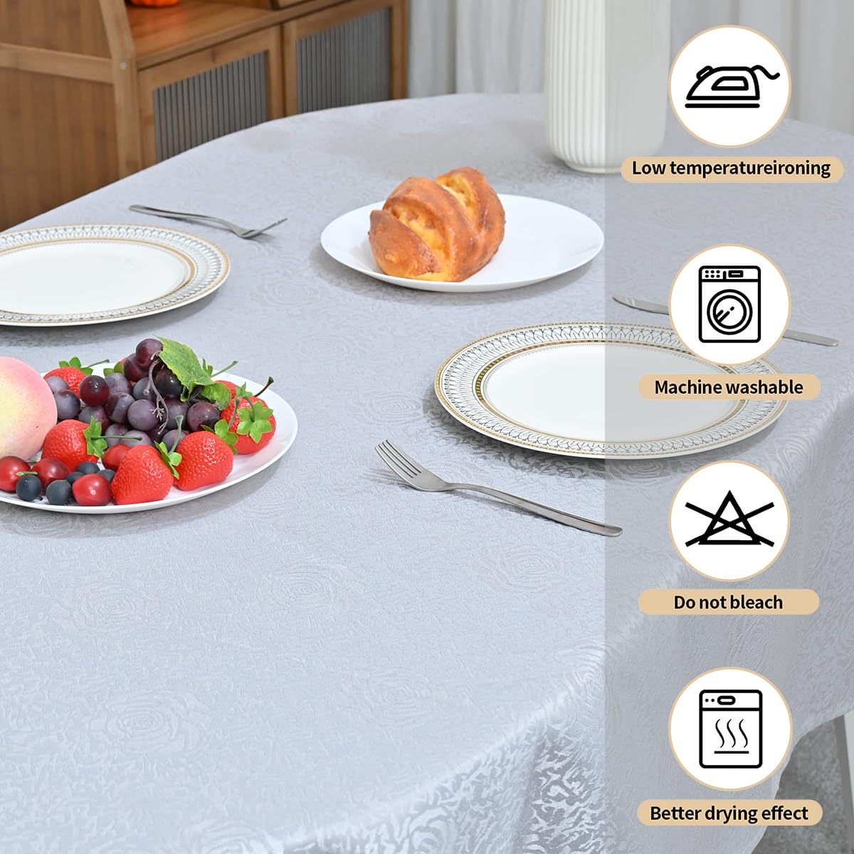 HAORUI Square Jacquard Tablecloth Peony Damask Patterns Table Cloth Cover for Round Nightstand End Bedside Table Tabletop Decoration (Ivory, 36x36 inch)