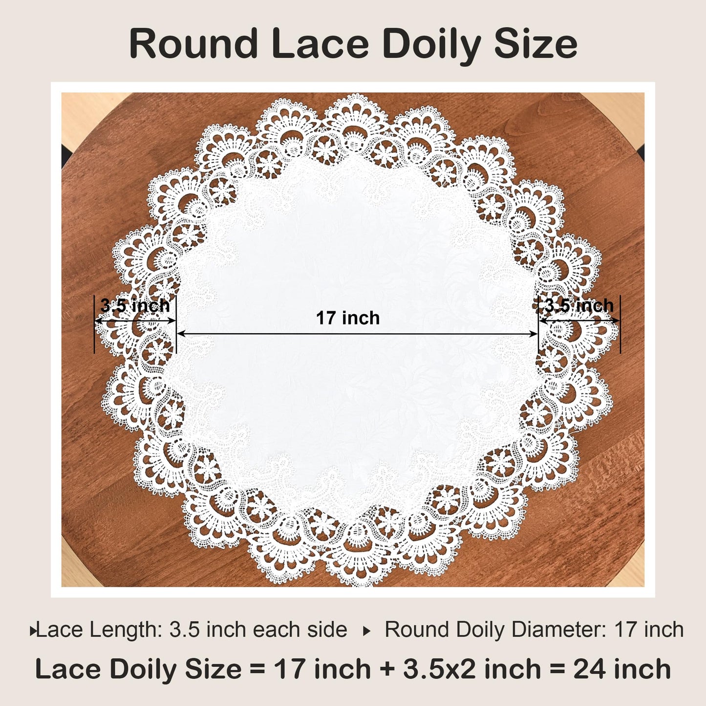 Wolkemer Small Square Tablecloth Elegant White Lace Jacquard Round Doily Tablecloths Table Topper Decoration Cover for Home Dresser Scarf and Table Centerpiece 24 x 24 Inch