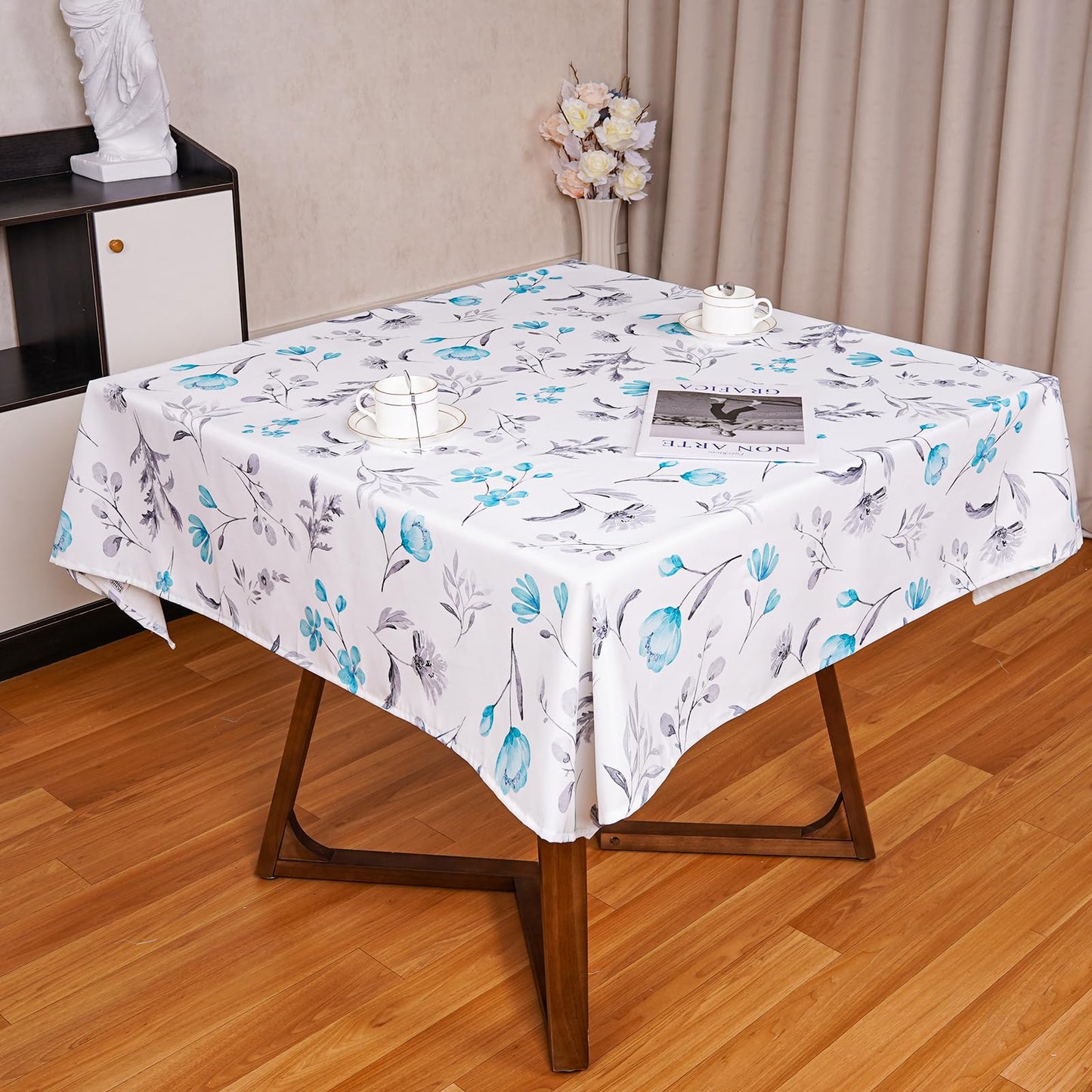 Round Tablecloth 60Inch Green Floral Table Cloth Waterproof Spill-Proof Wrinkle Free Table Cover for Outdoor Party Picnic Dinner Patio Halloween Fall Decor