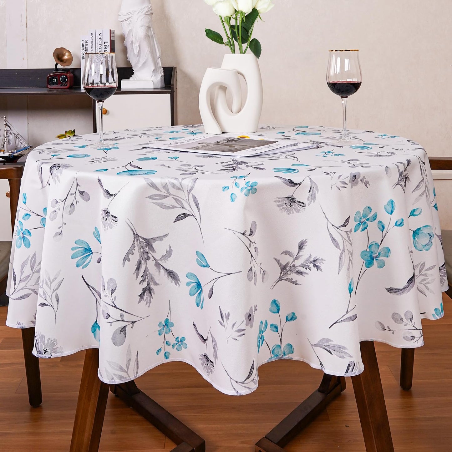Round Tablecloth 60Inch Green Floral Table Cloth Waterproof Spill-Proof Wrinkle Free Table Cover for Outdoor Party Picnic Dinner Patio Halloween Fall Decor
