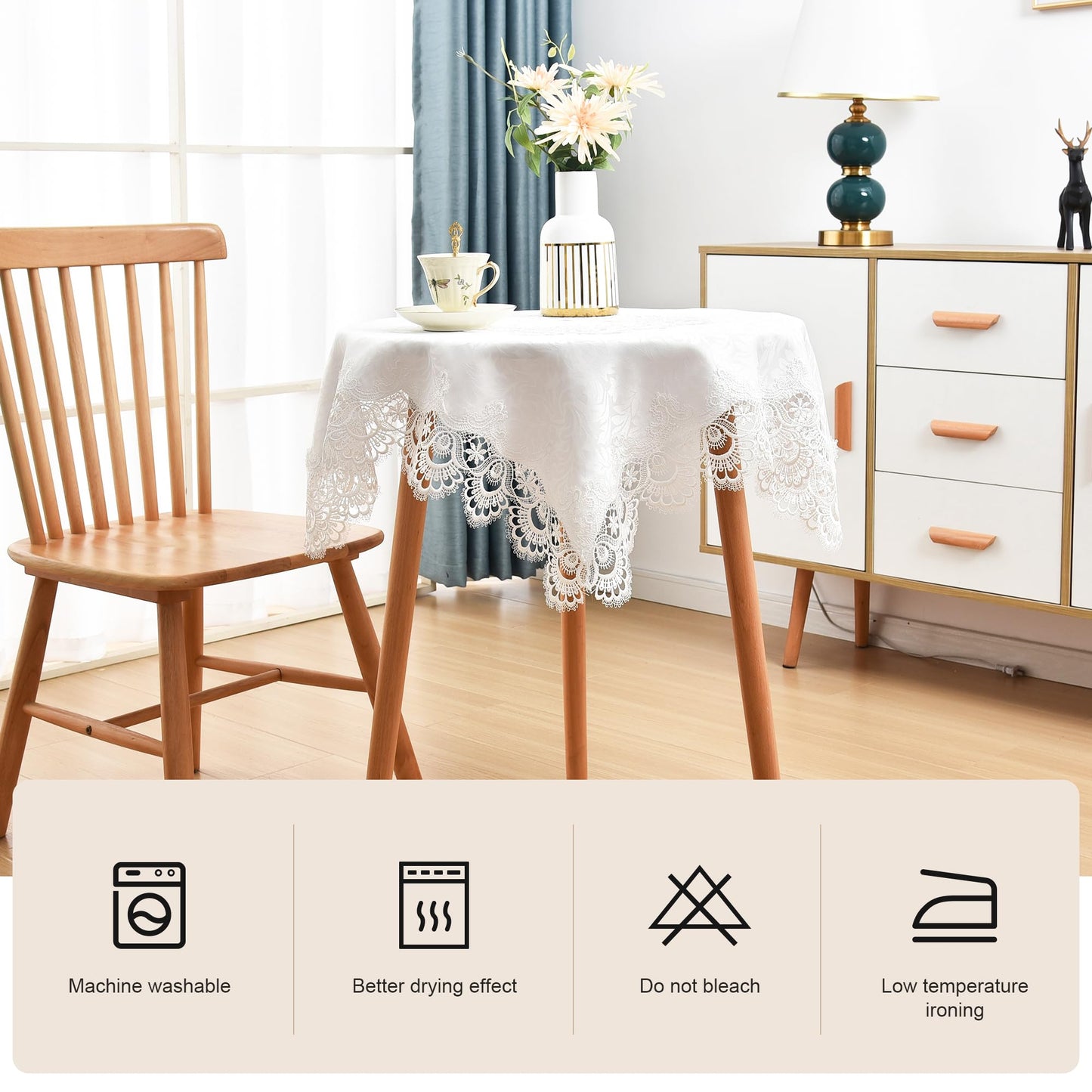 Wolkemer Small Square Tablecloth Elegant White Lace Jacquard Round Doily Tablecloths Table Topper Decoration Cover for Home Dresser Scarf and Table Centerpiece 24 x 24 Inch