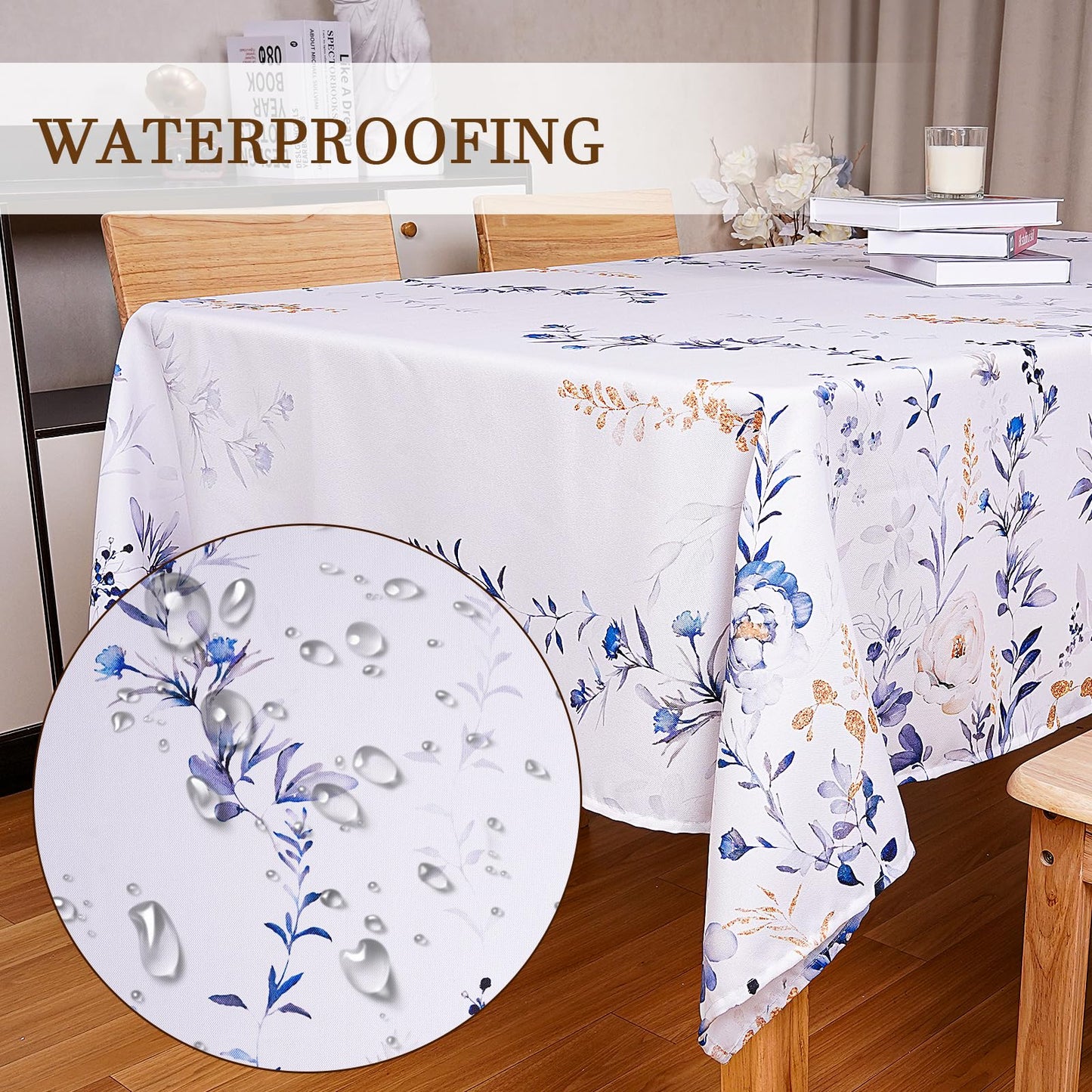 Round Tablecloth 60Inch Green Floral Table Cloth Waterproof Spill-Proof Wrinkle Free Table Cover for Outdoor Party Picnic Dinner Patio Halloween Fall Decor