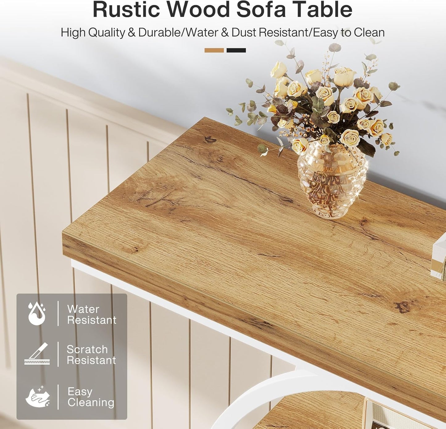 Tribesigns 41.3" Console Table, Industrial 4-Tier Sofa Table Entryway Table with Circle Base, Narrow Wood Accent Tables with Storage Shelves for Living Room, Hallway, Foyer, Rustic Brown