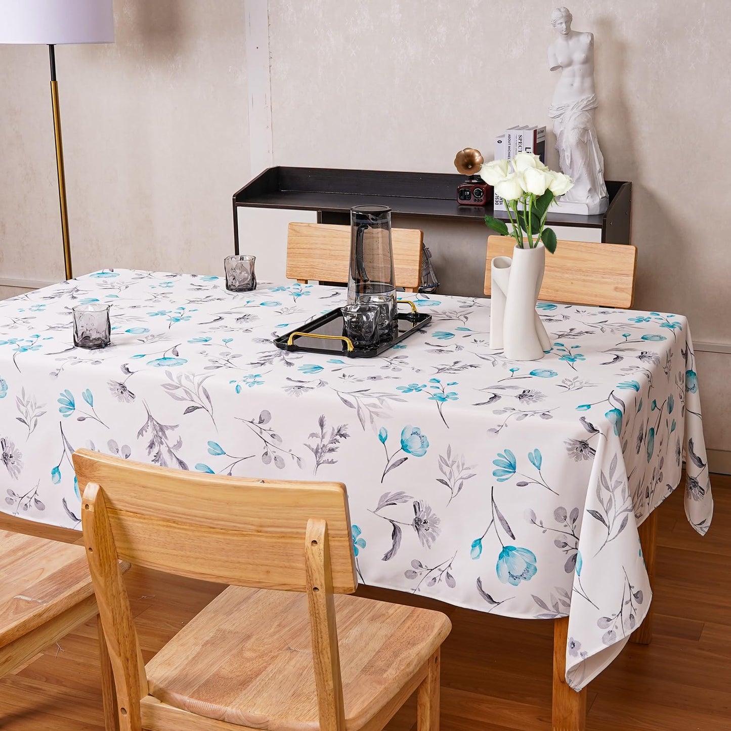 Round Tablecloth 60Inch Green Floral Table Cloth Waterproof Spill-Proof Wrinkle Free Table Cover for Outdoor Party Picnic Dinner Patio Halloween Fall Decor