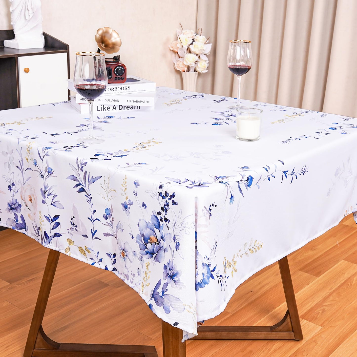 Round Tablecloth 60Inch Green Floral Table Cloth Waterproof Spill-Proof Wrinkle Free Table Cover for Outdoor Party Picnic Dinner Patio Halloween Fall Decor