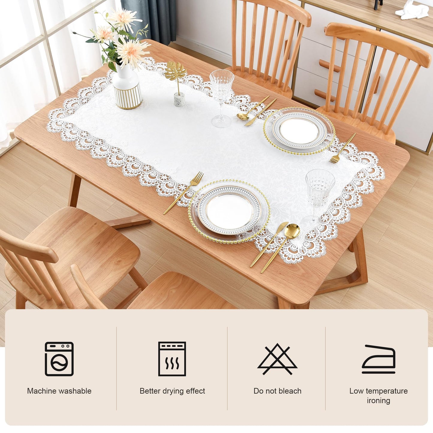 Wolkemer Small Square Tablecloth Elegant White Lace Jacquard Round Doily Tablecloths Table Topper Decoration Cover for Home Dresser Scarf and Table Centerpiece 24 x 24 Inch