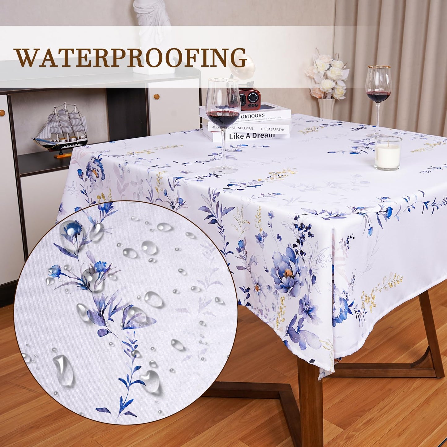 Round Tablecloth 60Inch Green Floral Table Cloth Waterproof Spill-Proof Wrinkle Free Table Cover for Outdoor Party Picnic Dinner Patio Halloween Fall Decor
