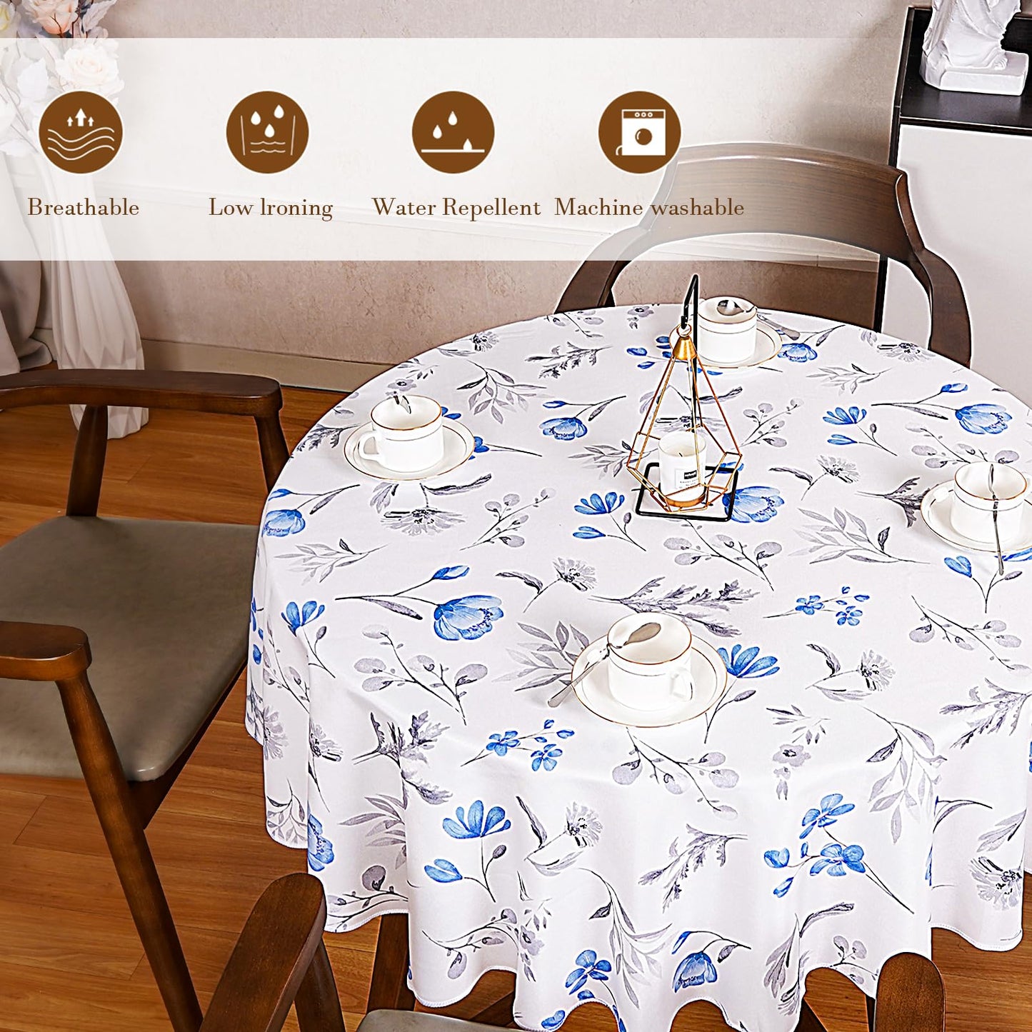 Round Tablecloth 60Inch Green Floral Table Cloth Waterproof Spill-Proof Wrinkle Free Table Cover for Outdoor Party Picnic Dinner Patio Halloween Fall Decor