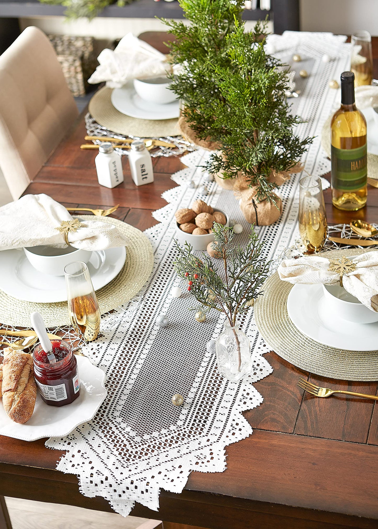DII Home Essentials 100% Polyester, Machine Washable, Shabby Chic, Vintage Tablecloth or Overlay 63" Round, Floral Lace