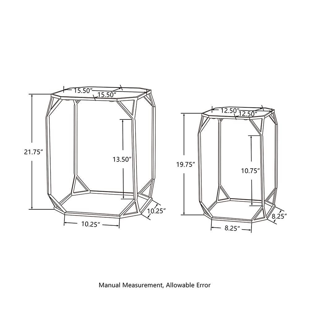 Glitzhome Modern Nesting Tables, Set of 2 Coffee Table with Tempered Glass Top, Side/End Tables for Living Room Bedroom, Accent Tea Tables with Metal Frame - Golden