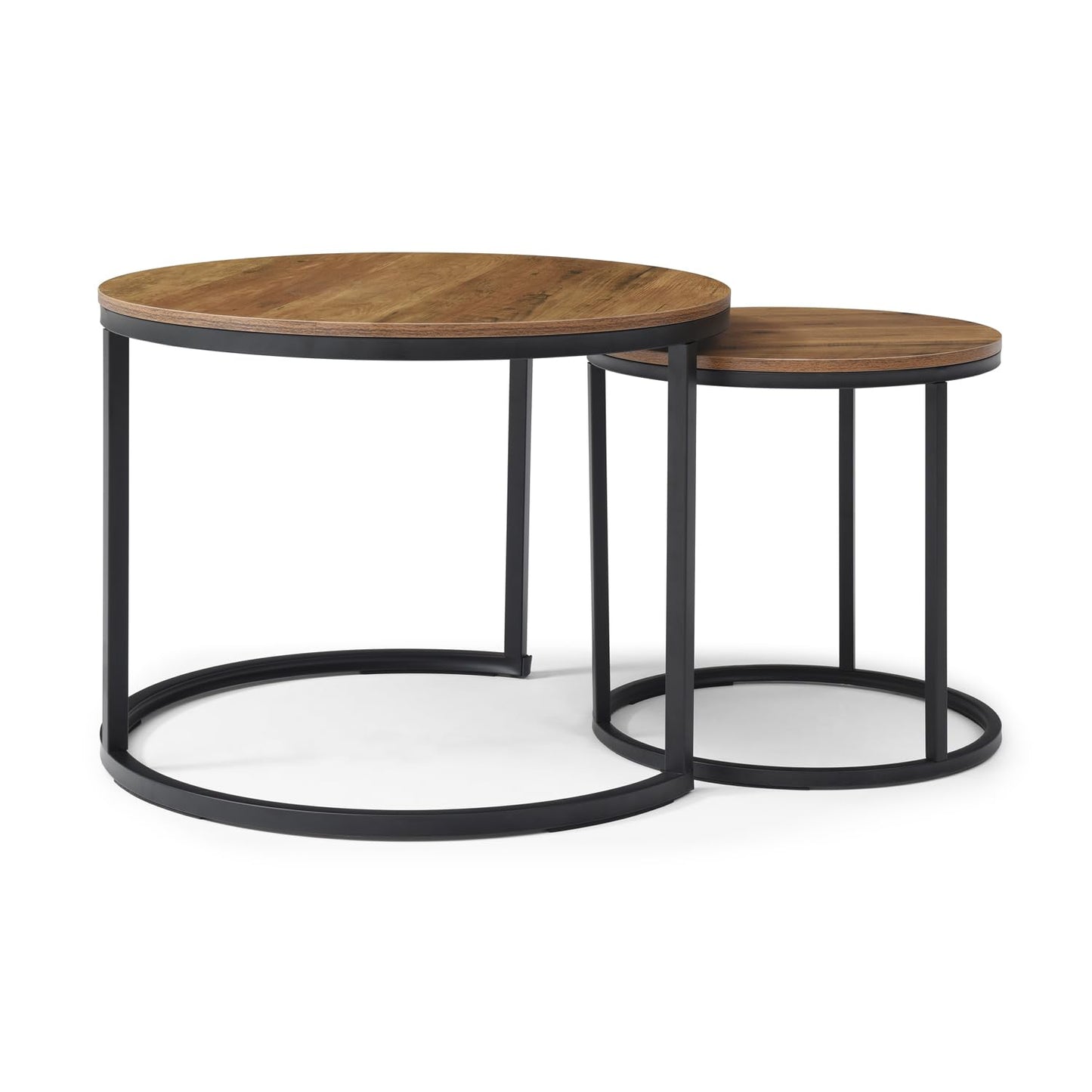Nesting Coffee Table Set of 2, Round Coffee Tables for Living Room with White Marble Tabletop, Black Metal Frame and Non-Slip Feet,Modern Circle Wooden Tables Side Table End Tables for Bedroom
