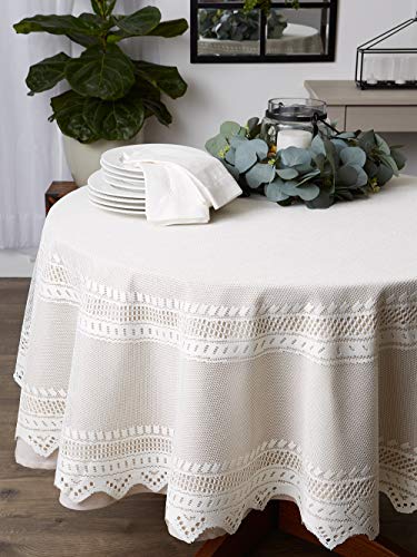 DII Home Essentials 100% Polyester, Machine Washable, Shabby Chic, Vintage Tablecloth or Overlay 63" Round, Floral Lace