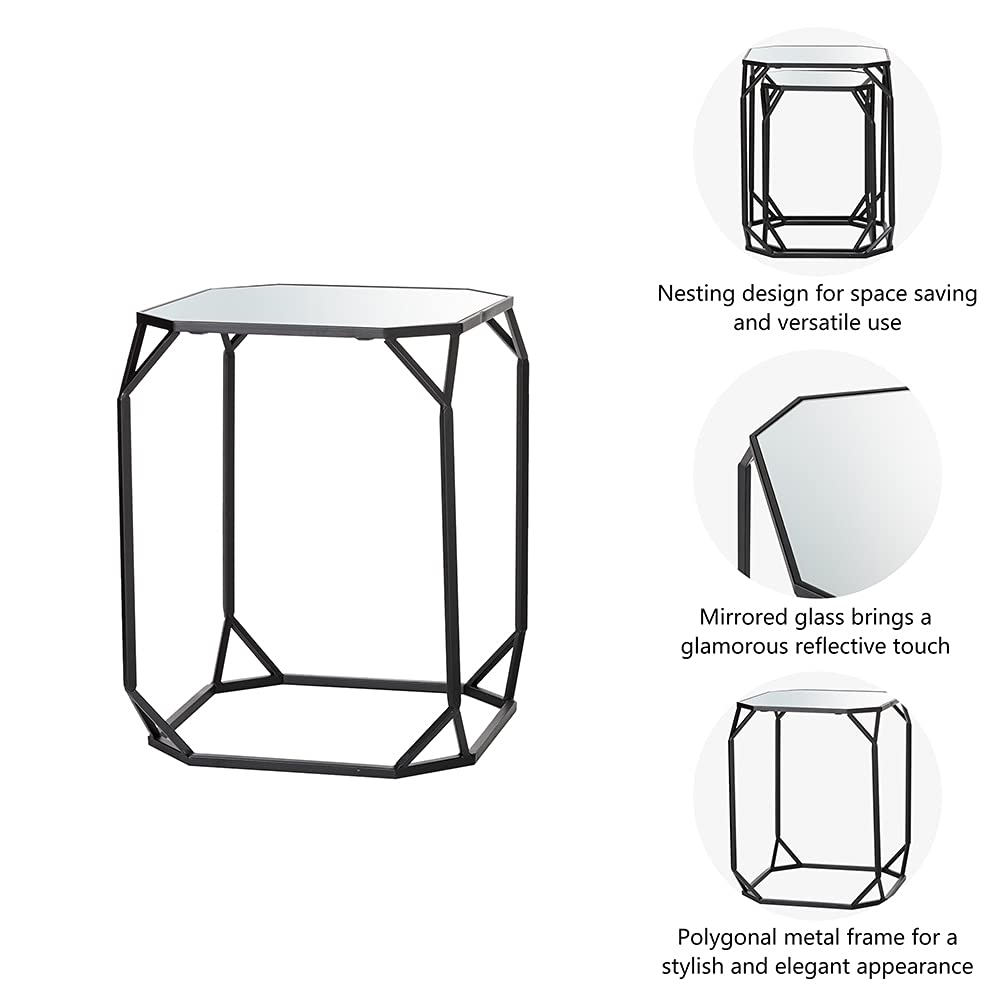 Glitzhome Modern Nesting Tables, Set of 2 Coffee Table with Tempered Glass Top, Side/End Tables for Living Room Bedroom, Accent Tea Tables with Metal Frame - Golden