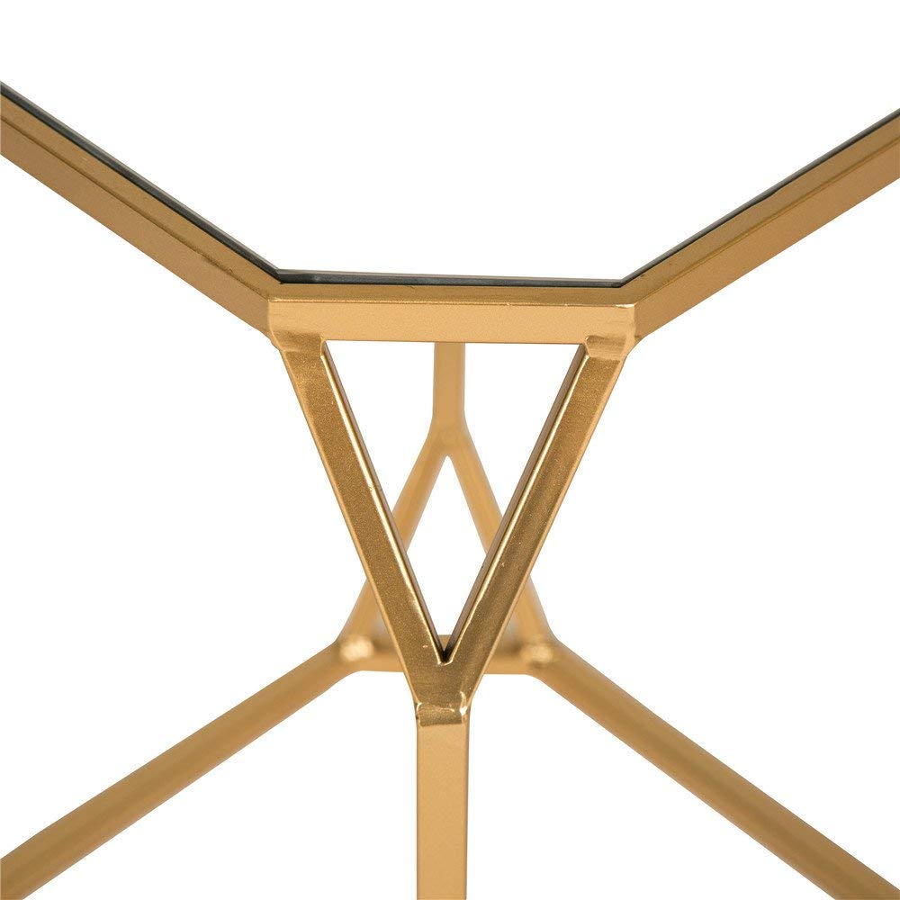 Glitzhome Modern Nesting Tables, Set of 2 Coffee Table with Tempered Glass Top, Side/End Tables for Living Room Bedroom, Accent Tea Tables with Metal Frame - Golden