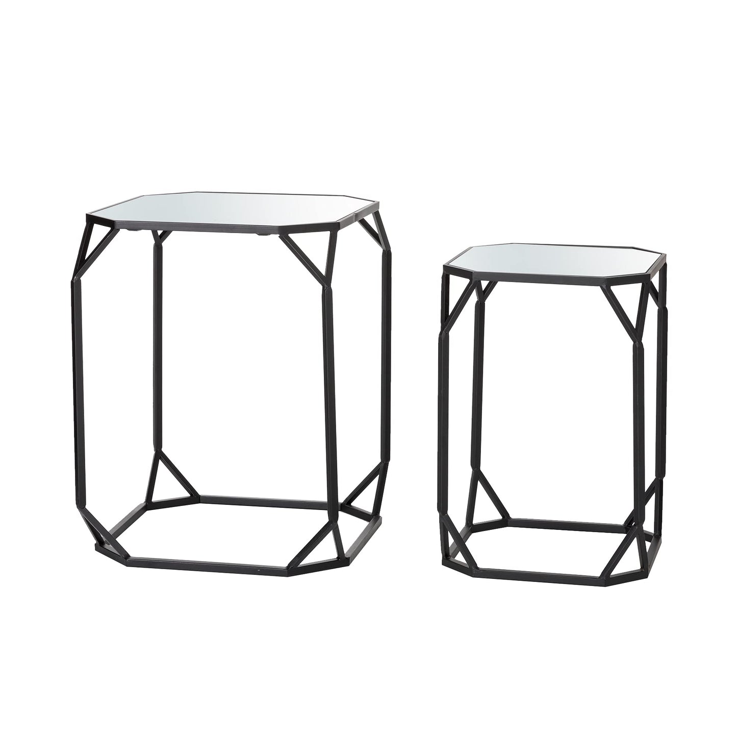 Glitzhome Modern Nesting Tables, Set of 2 Coffee Table with Tempered Glass Top, Side/End Tables for Living Room Bedroom, Accent Tea Tables with Metal Frame - Golden