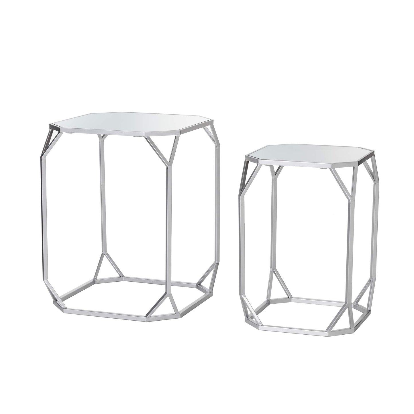 Glitzhome Modern Nesting Tables, Set of 2 Coffee Table with Tempered Glass Top, Side/End Tables for Living Room Bedroom, Accent Tea Tables with Metal Frame - Golden