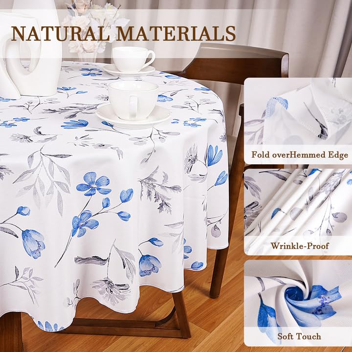 Round Tablecloth 60Inch Green Floral Table Cloth Waterproof Spill-Proof Wrinkle Free Table Cover for Outdoor Party Picnic Dinner Patio Halloween Fall Decor