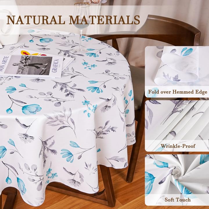 Round Tablecloth 60Inch Green Floral Table Cloth Waterproof Spill-Proof Wrinkle Free Table Cover for Outdoor Party Picnic Dinner Patio Halloween Fall Decor