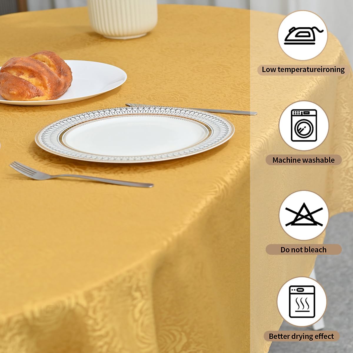 HAORUI Square Jacquard Tablecloth Peony Damask Patterns Table Cloth Cover for Round Nightstand End Bedside Table Tabletop Decoration (Ivory, 36x36 inch)