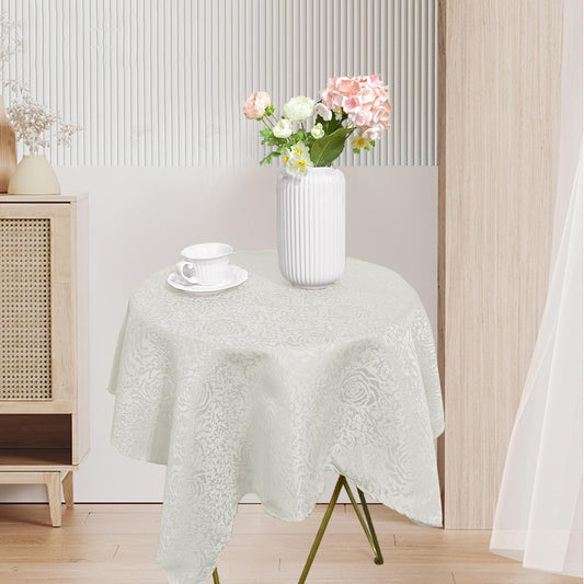 HAORUI Square Jacquard Tablecloth Peony Damask Patterns Table Cloth Cover for Round Nightstand End Bedside Table Tabletop Decoration (Ivory, 36x36 inch)