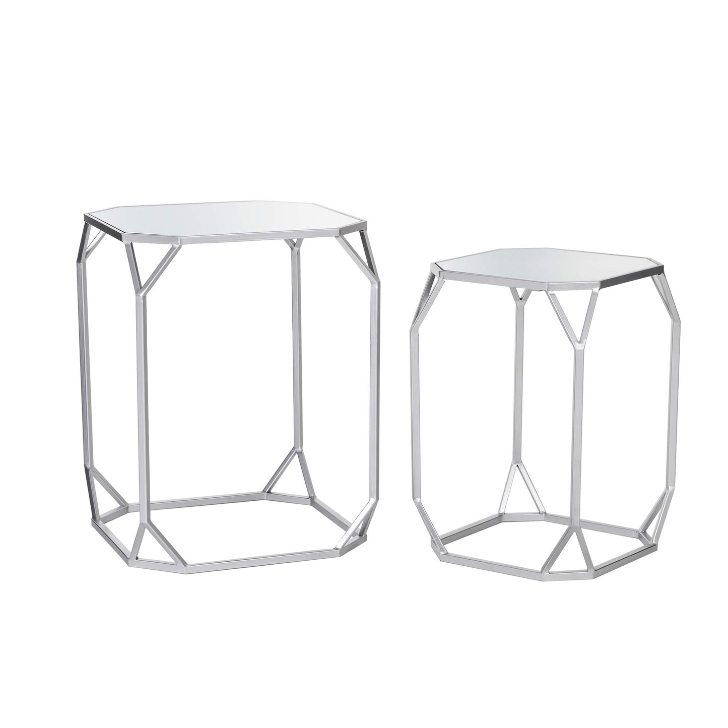 Glitzhome Modern Nesting Tables, Set of 2 Coffee Table with Tempered Glass Top, Side/End Tables for Living Room Bedroom, Accent Tea Tables with Metal Frame - Golden