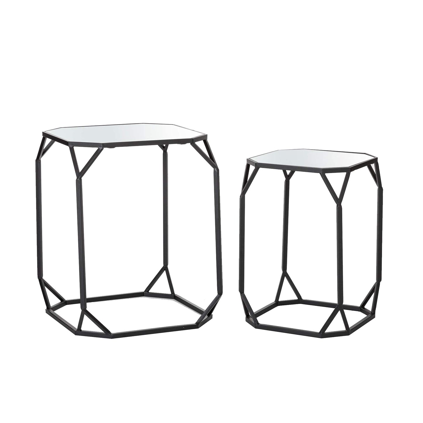 Glitzhome Modern Nesting Tables, Set of 2 Coffee Table with Tempered Glass Top, Side/End Tables for Living Room Bedroom, Accent Tea Tables with Metal Frame - Golden