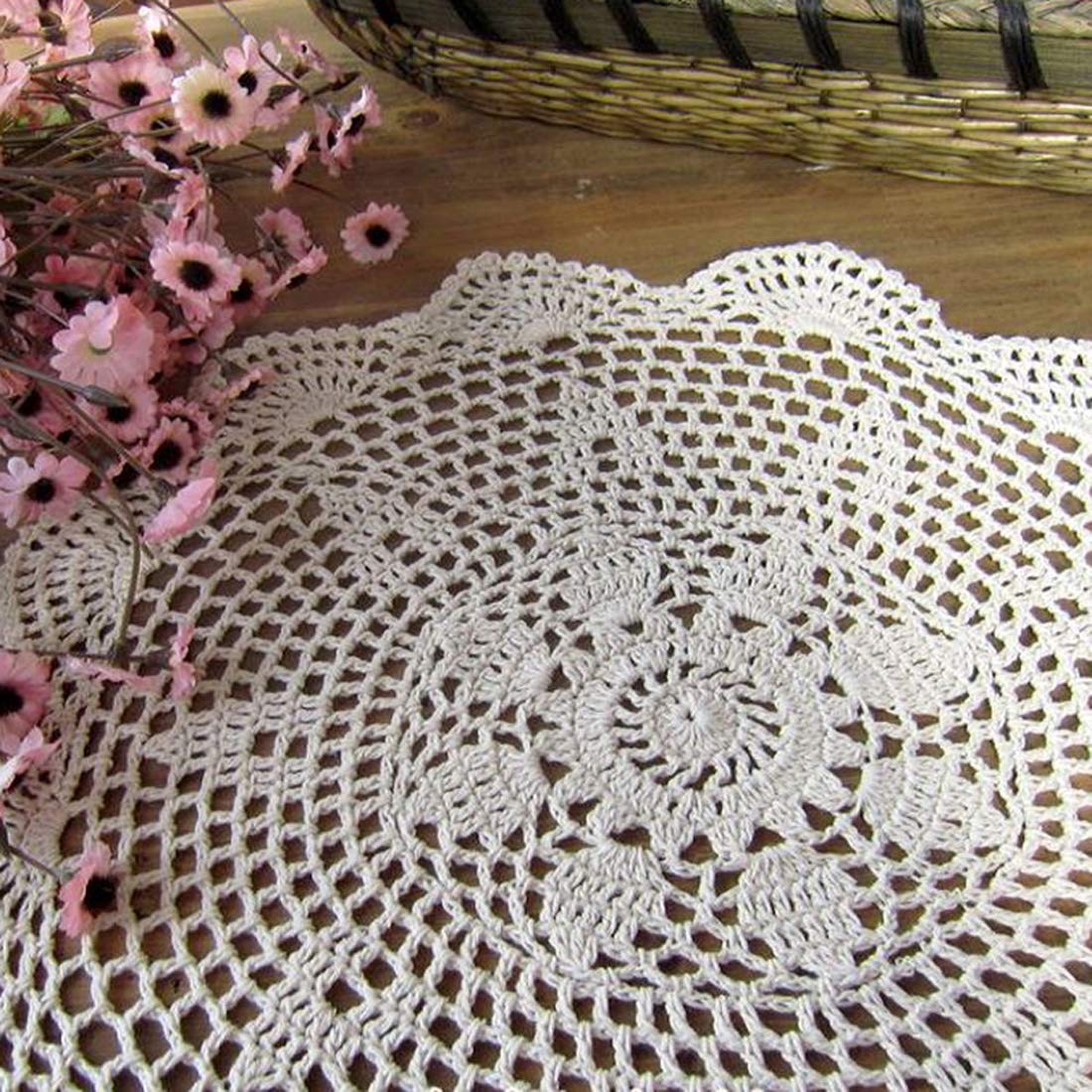 Damanni Cotton Handmade Crochet Lace Tablecloth Doilies Doily,Round,White,19 Inch