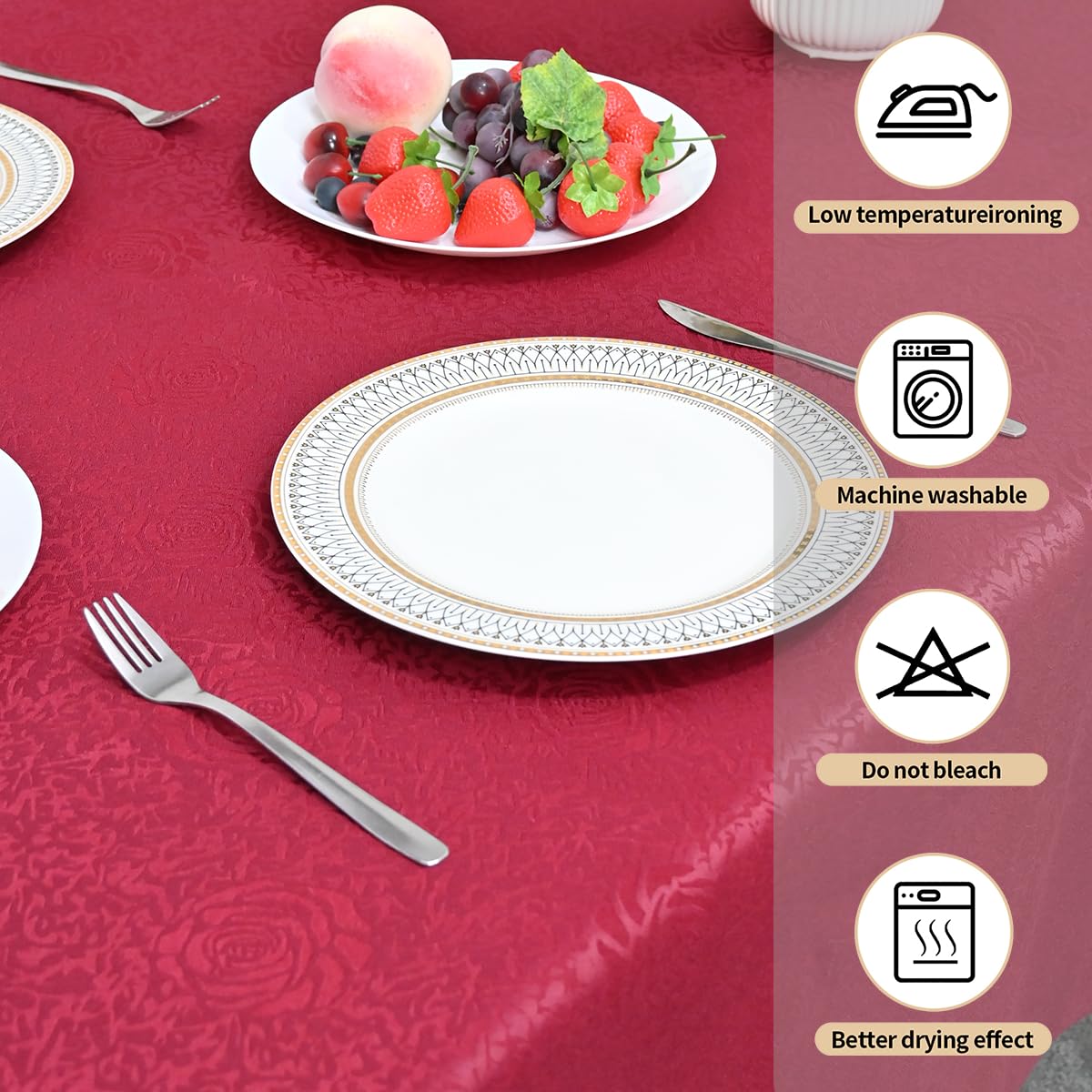 HAORUI Square Jacquard Tablecloth Peony Damask Patterns Table Cloth Cover for Round Nightstand End Bedside Table Tabletop Decoration (Ivory, 36x36 inch)