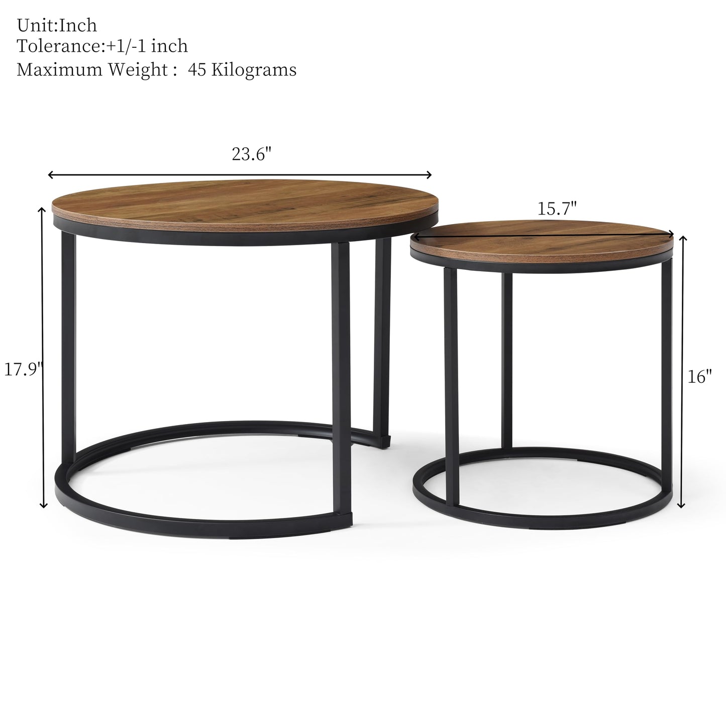 Nesting Coffee Table Set of 2, Round Coffee Tables for Living Room with White Marble Tabletop, Black Metal Frame and Non-Slip Feet,Modern Circle Wooden Tables Side Table End Tables for Bedroom