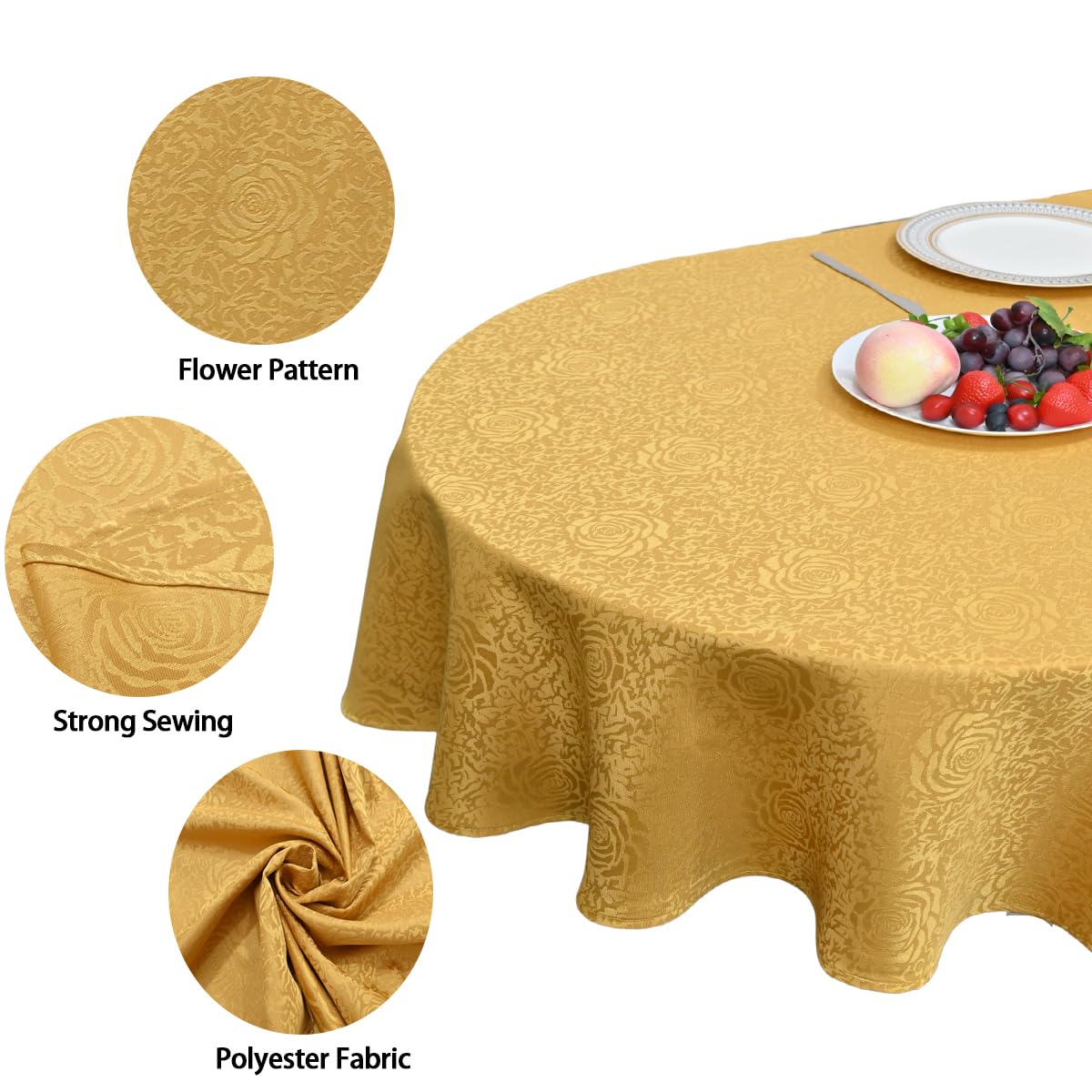 HAORUI Square Jacquard Tablecloth Peony Damask Patterns Table Cloth Cover for Round Nightstand End Bedside Table Tabletop Decoration (Ivory, 36x36 inch)