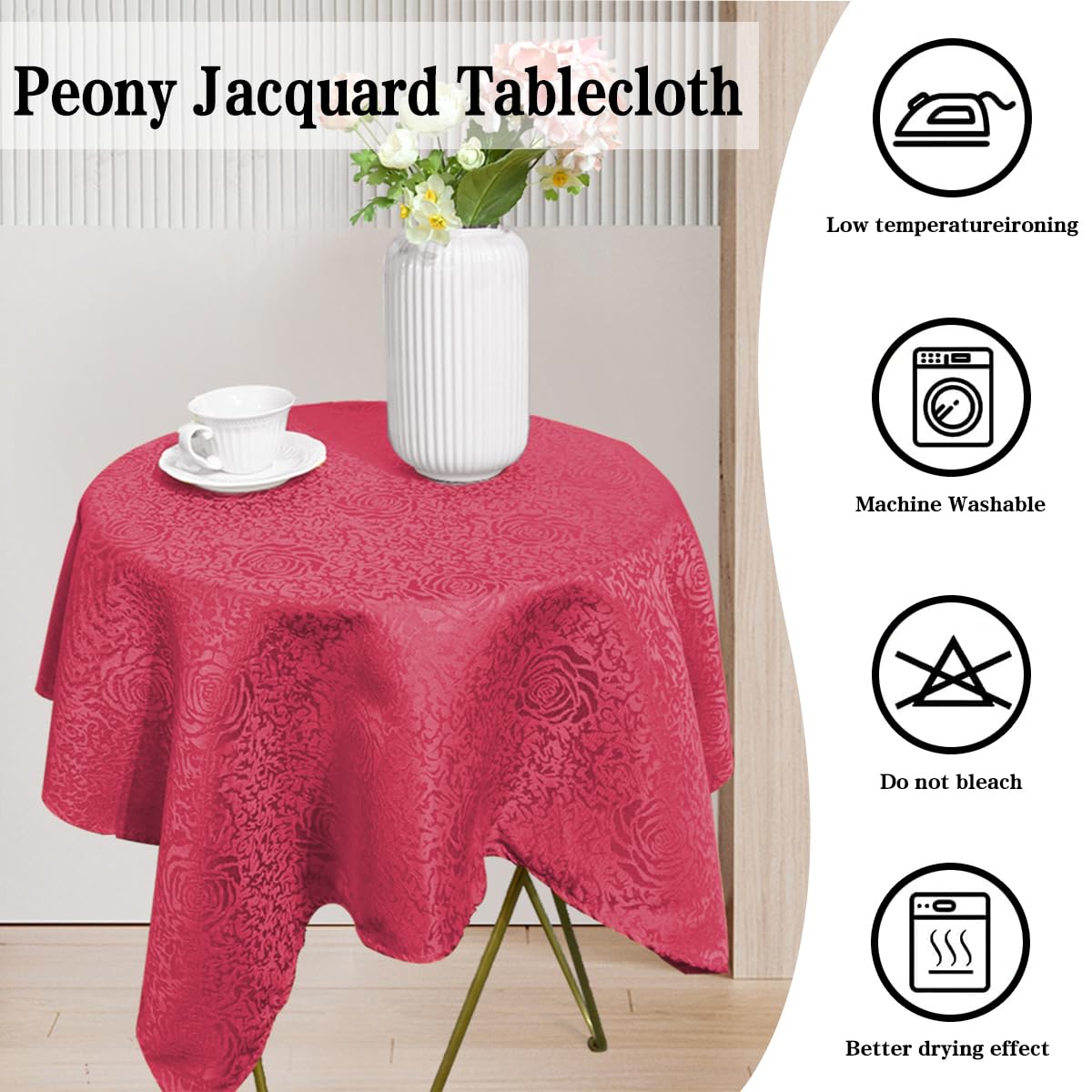 HAORUI Square Jacquard Tablecloth Peony Damask Patterns Table Cloth Cover for Round Nightstand End Bedside Table Tabletop Decoration (Ivory, 36x36 inch)